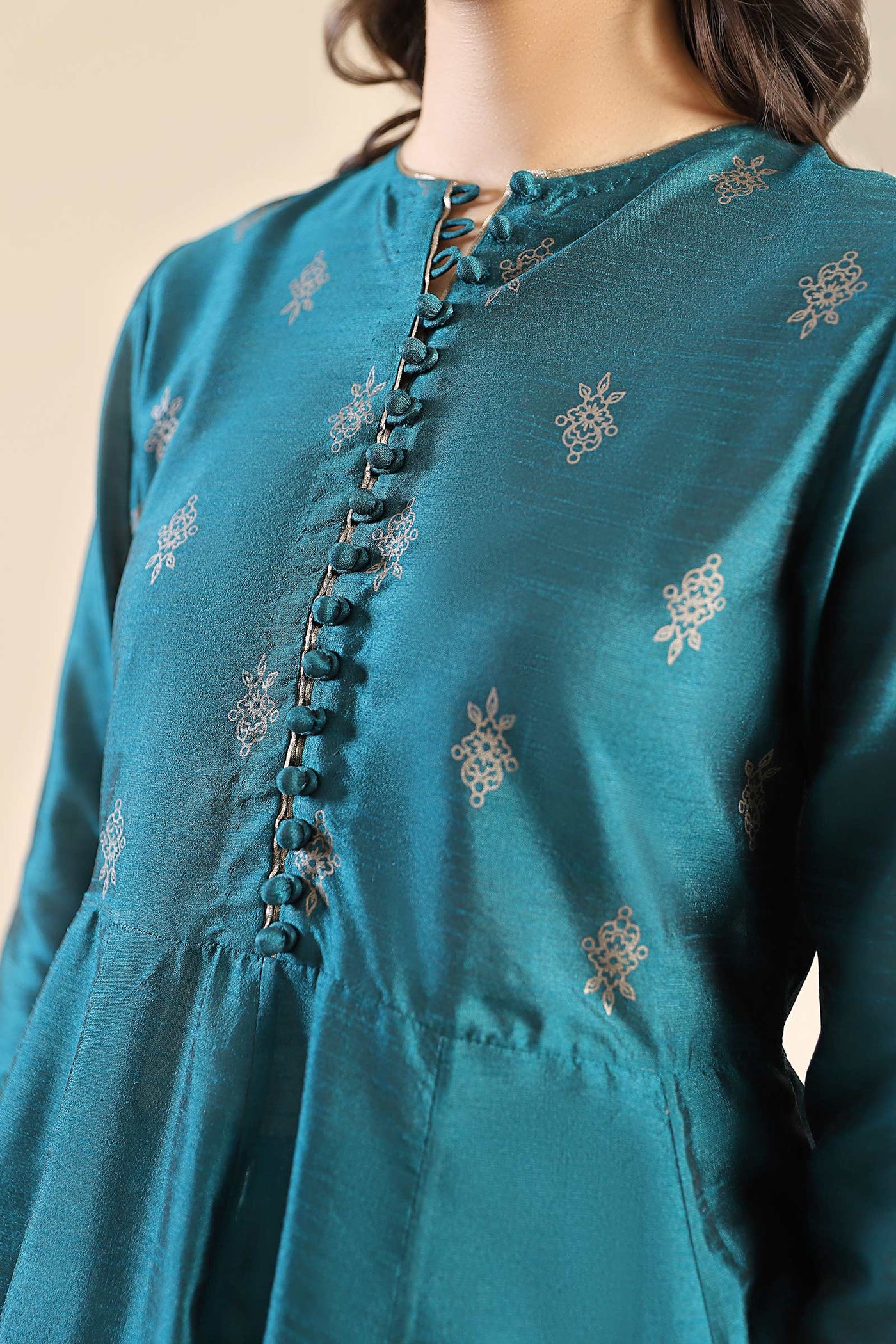 3 Pc Printed Raw Silk Suit