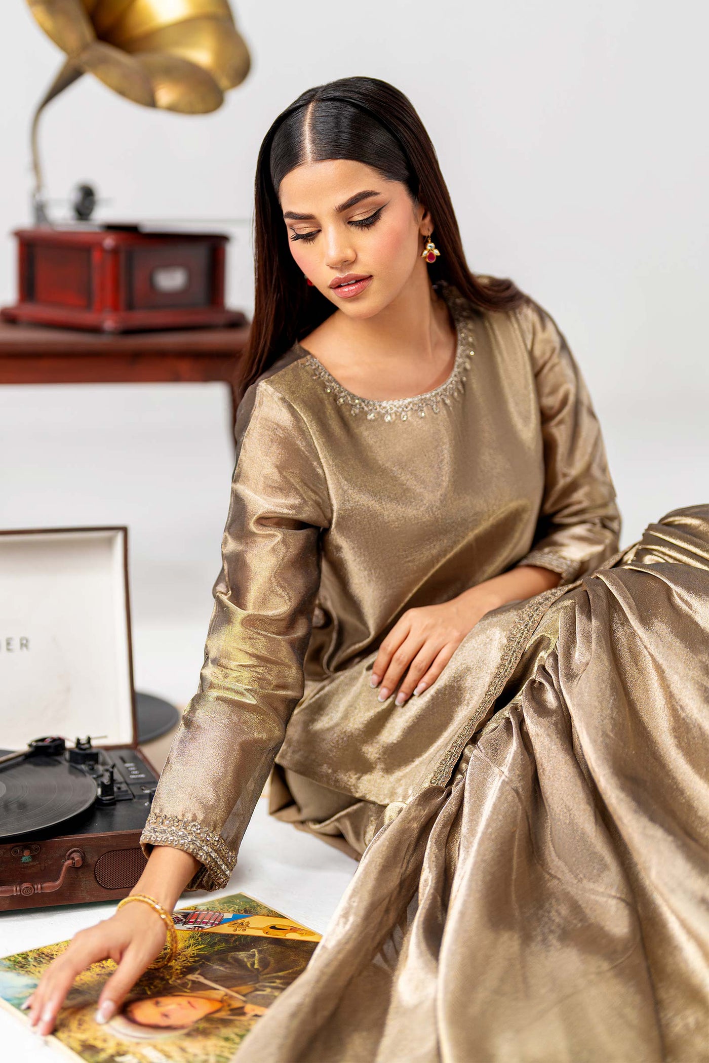 2 Pc Embroidered Tissue Suit