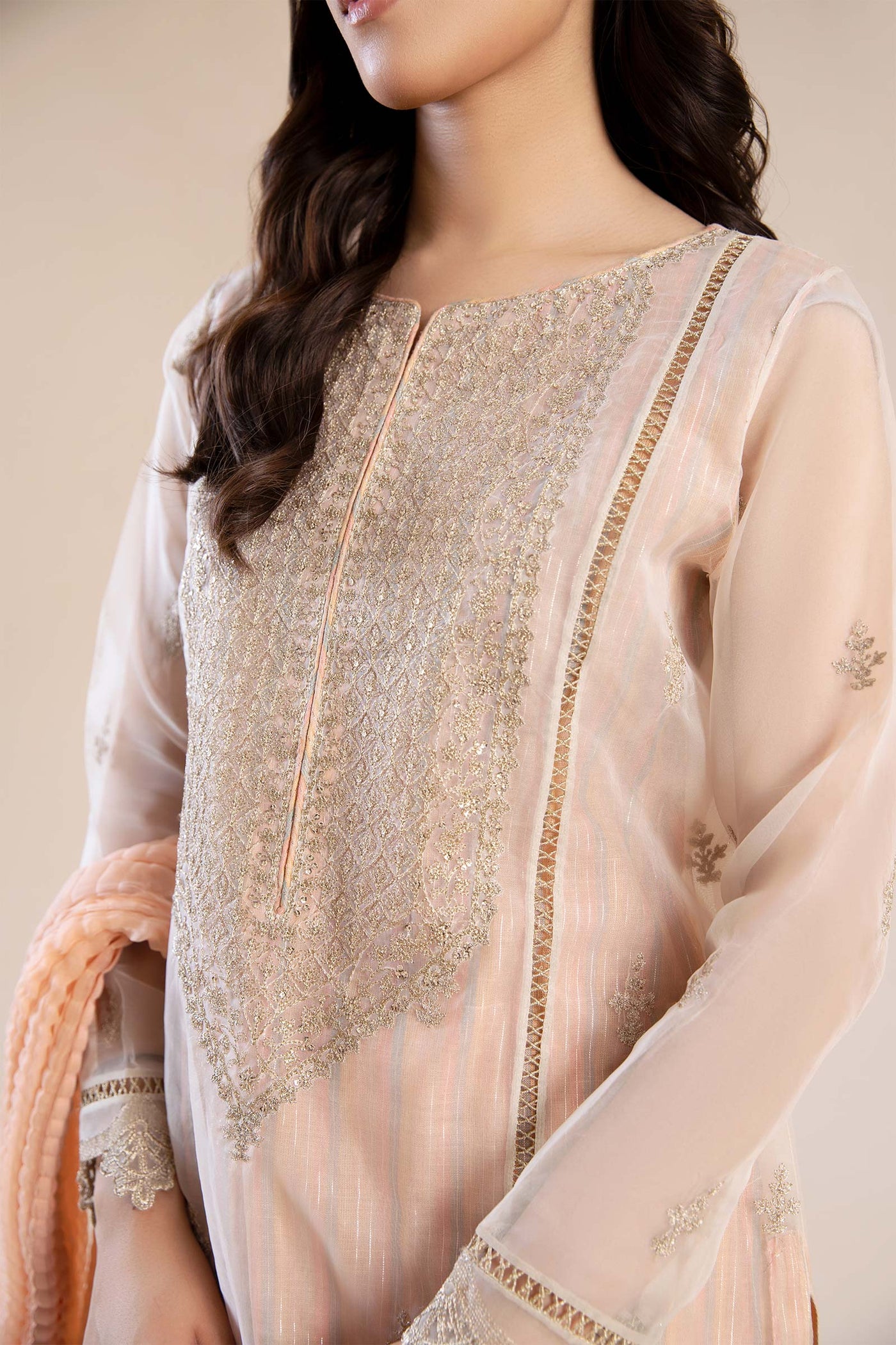 3 Pc Embroidered Organza Suit