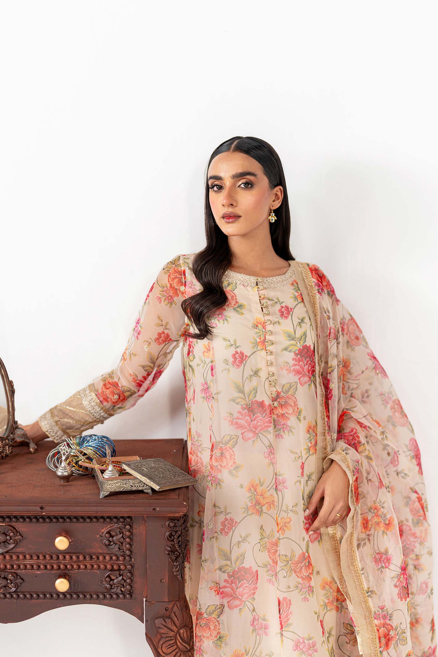 2 Pc Printed Organza Suit