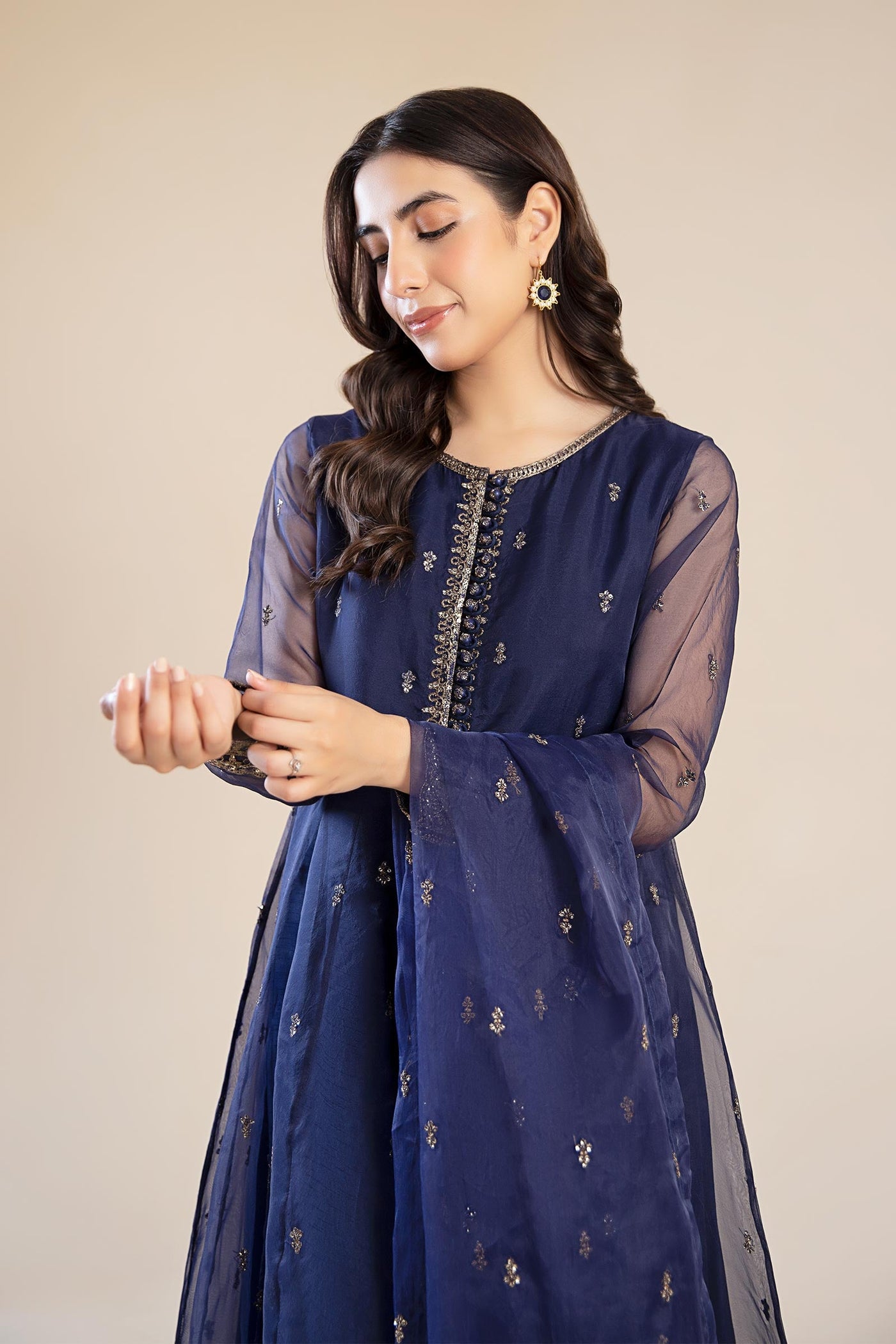 2 Piece Embroidered Poly Organza Suit