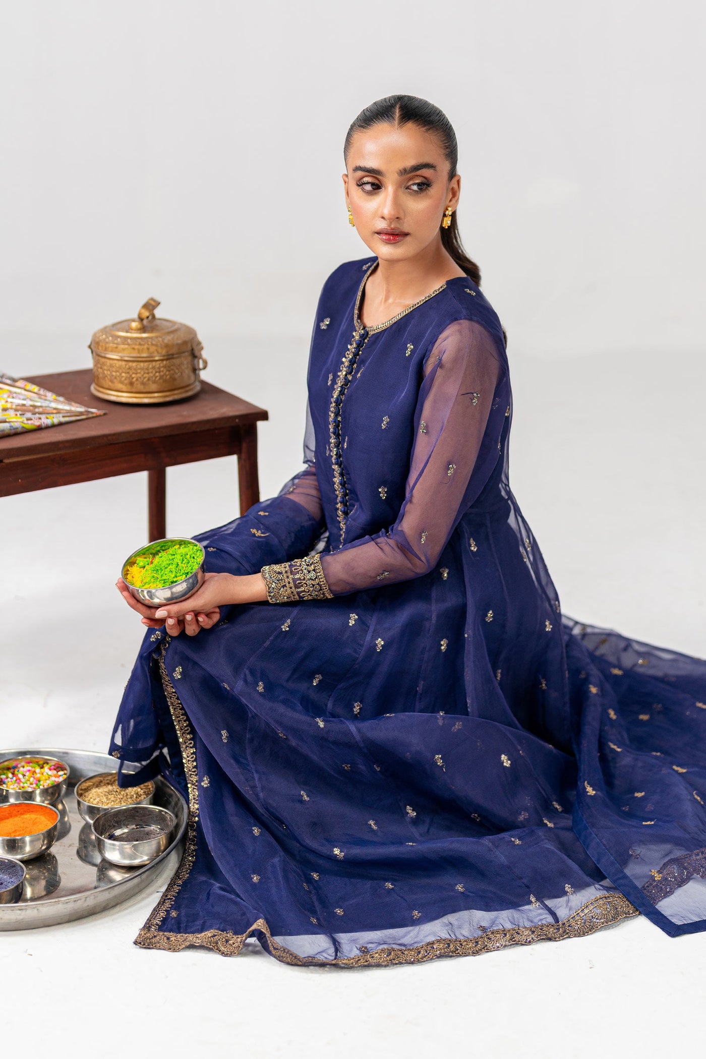 2 Piece Embroidered Poly Organza Suit