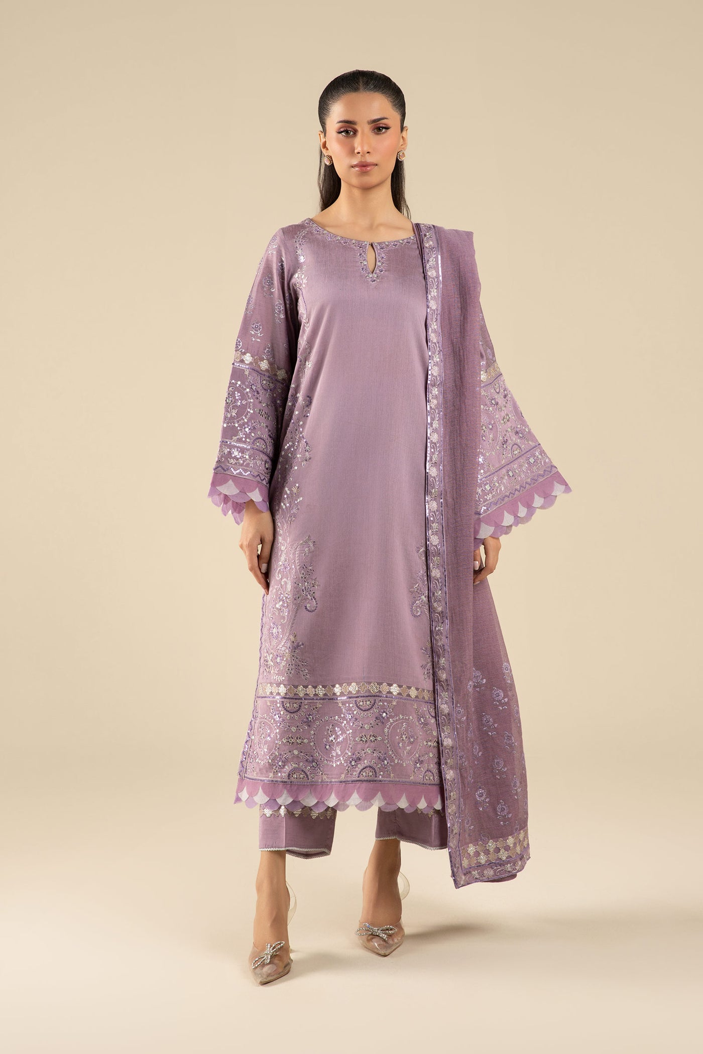 3 Pc Embroidered Two Tone Silk Suit | MB-FS25-17