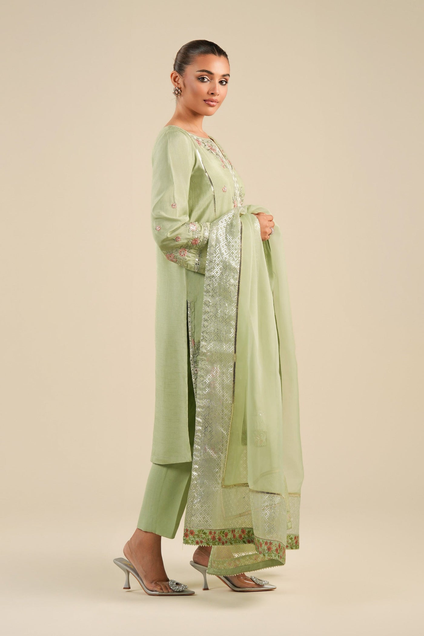 2 Pc Embroidered Raw Silk Suit