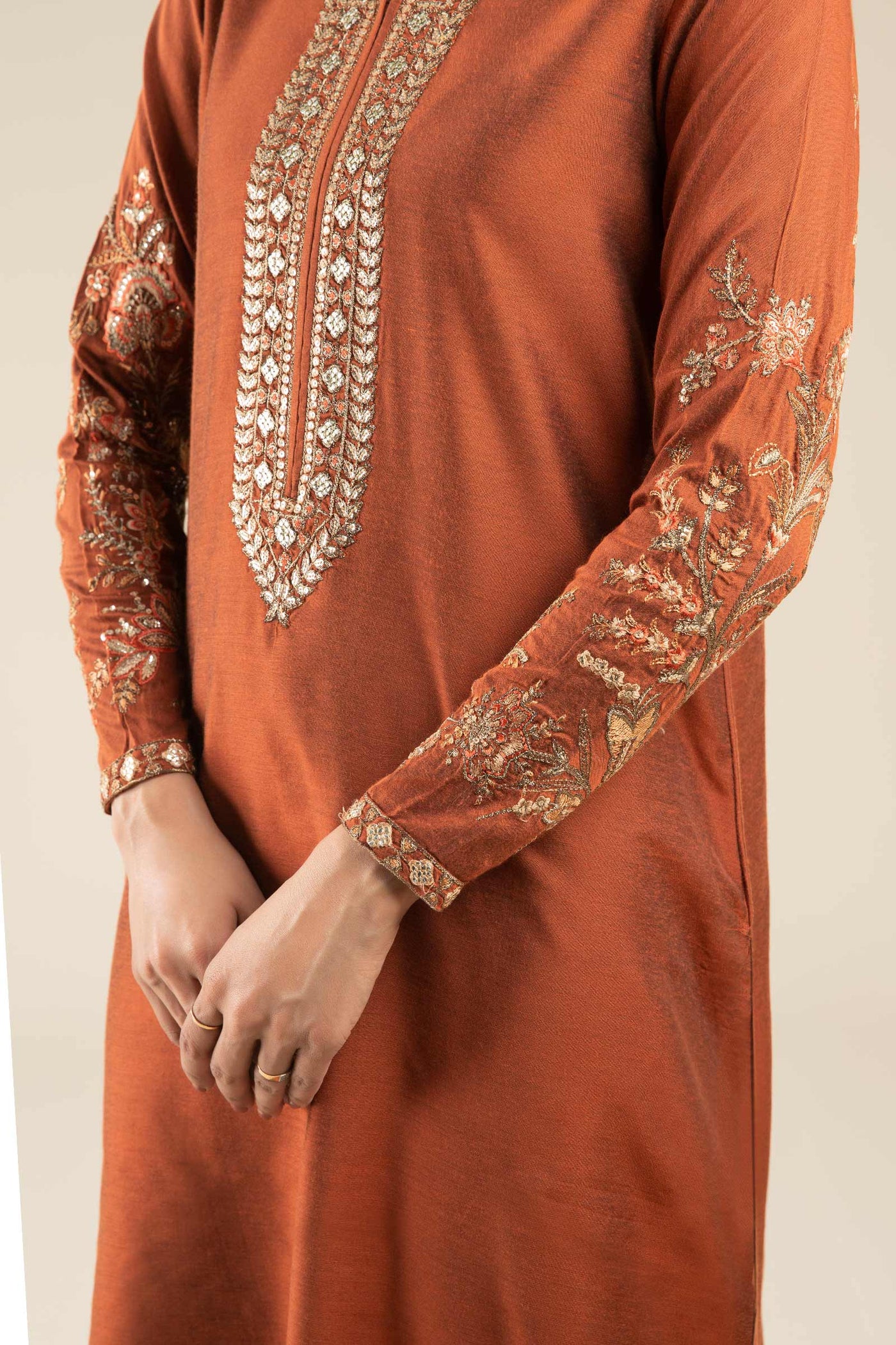 3 Pc Embroidered Two Tone Silk Suit