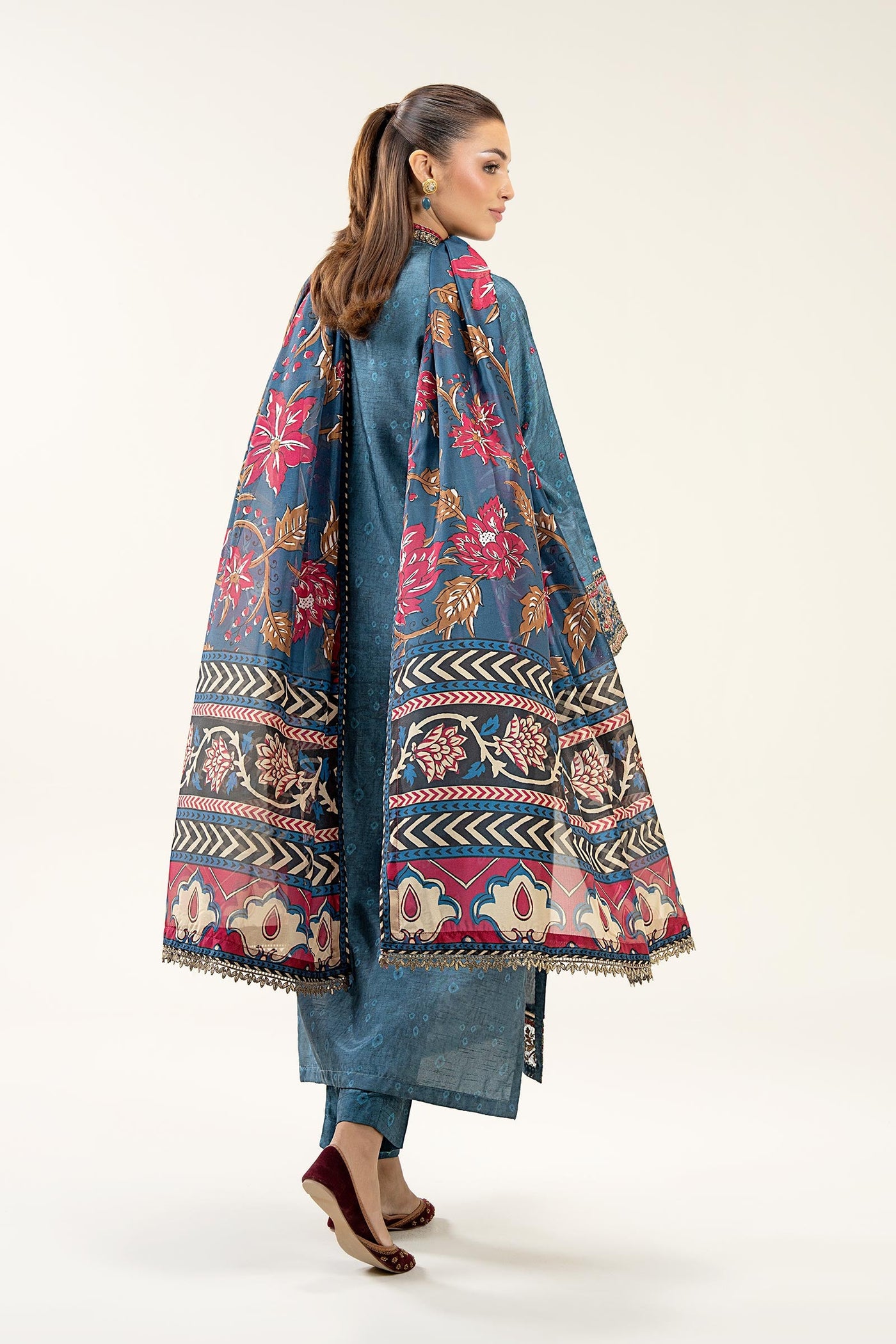 3 Pc Embroidered Raw Silk Suit