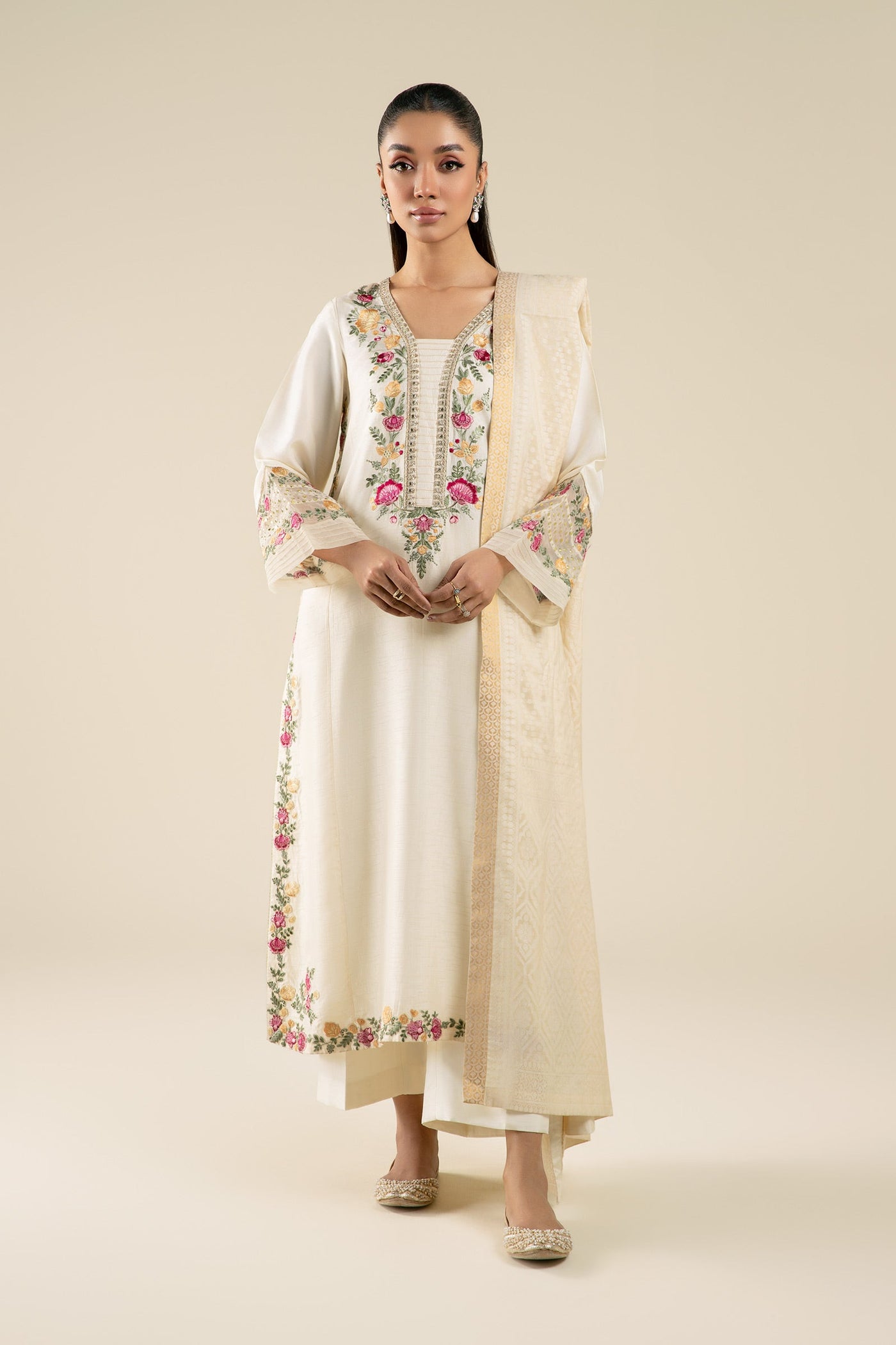 2 Pc Embroidered Bemberg Raw Silk Suit