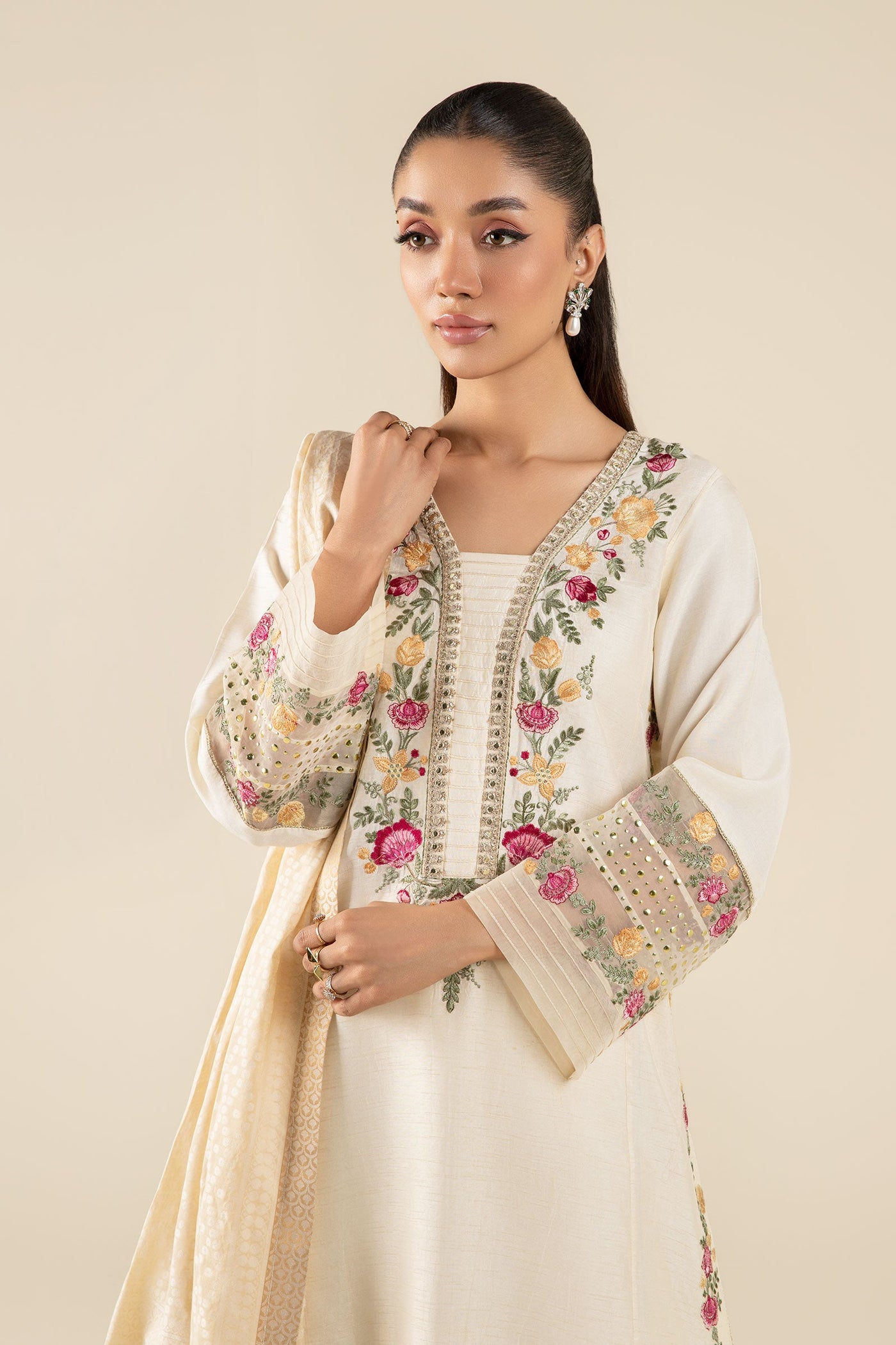 2 Pc Embroidered Bemberg Raw Silk Suit