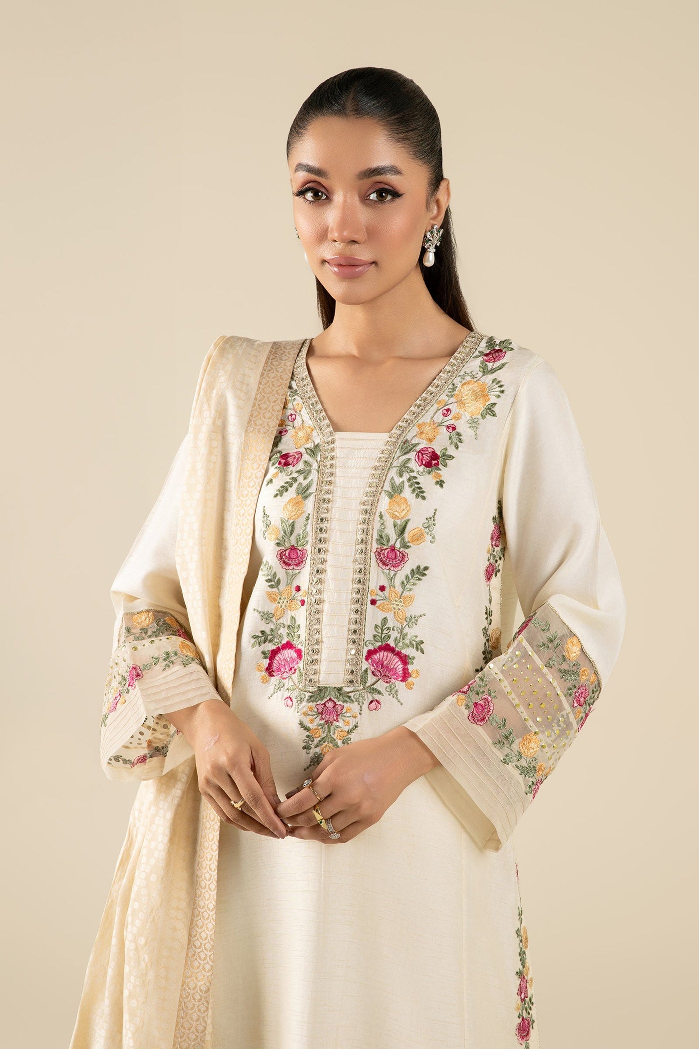 2 Pc Embroidered Bemberg Raw Silk Suit