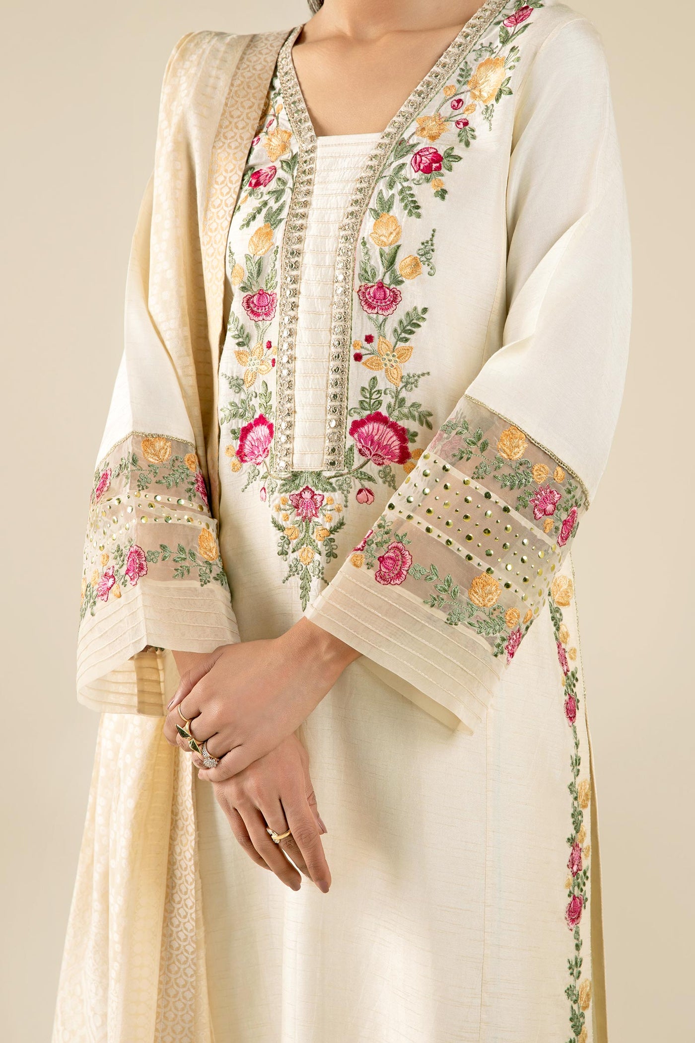 2 Pc Embroidered Bemberg Raw Silk Suit