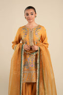 3 Pc Embroidered Raw Silk Suit
