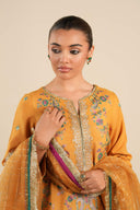 3 Pc Embroidered Raw Silk Suit