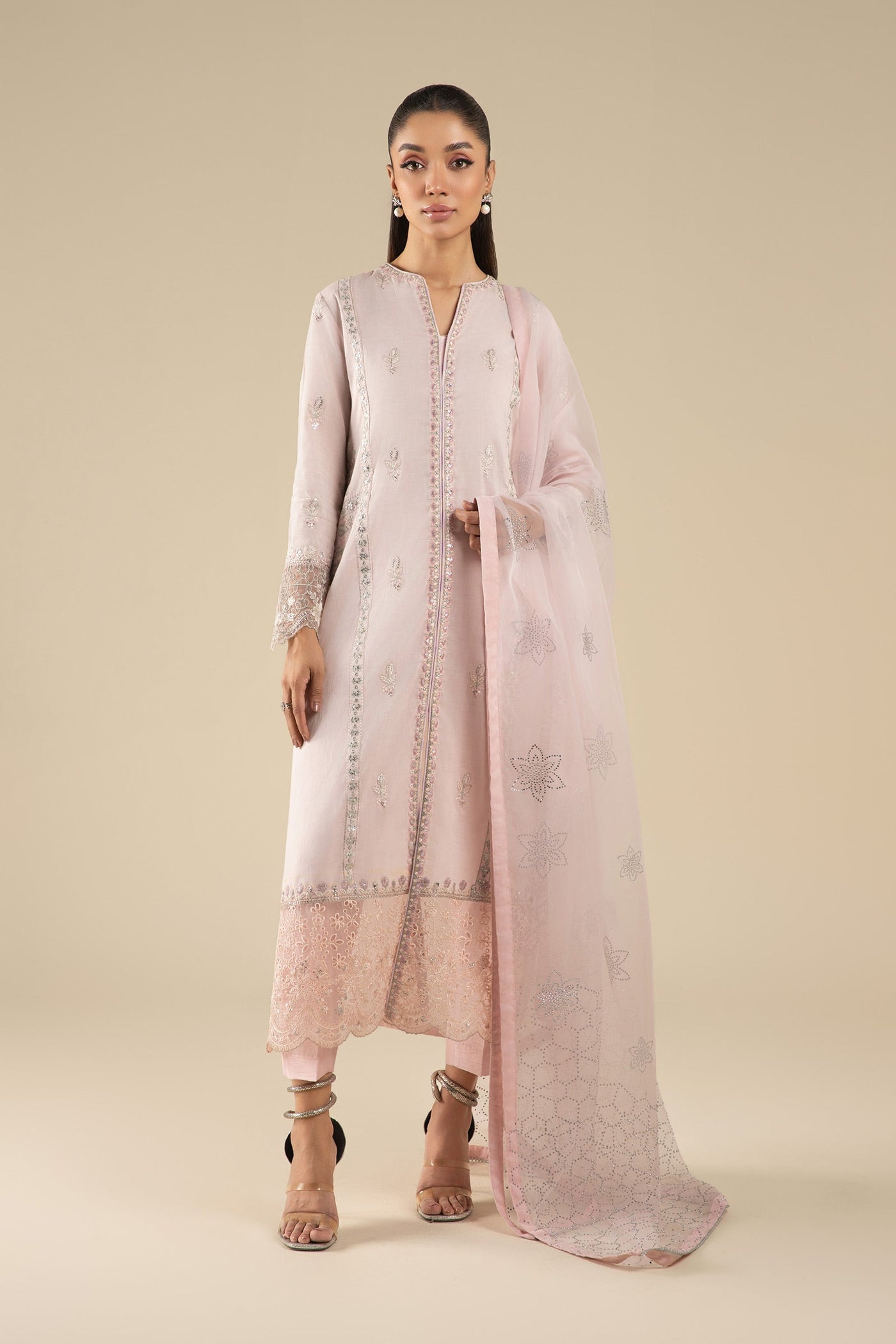 3 Pc Embroidered Shimmer Silk Suit