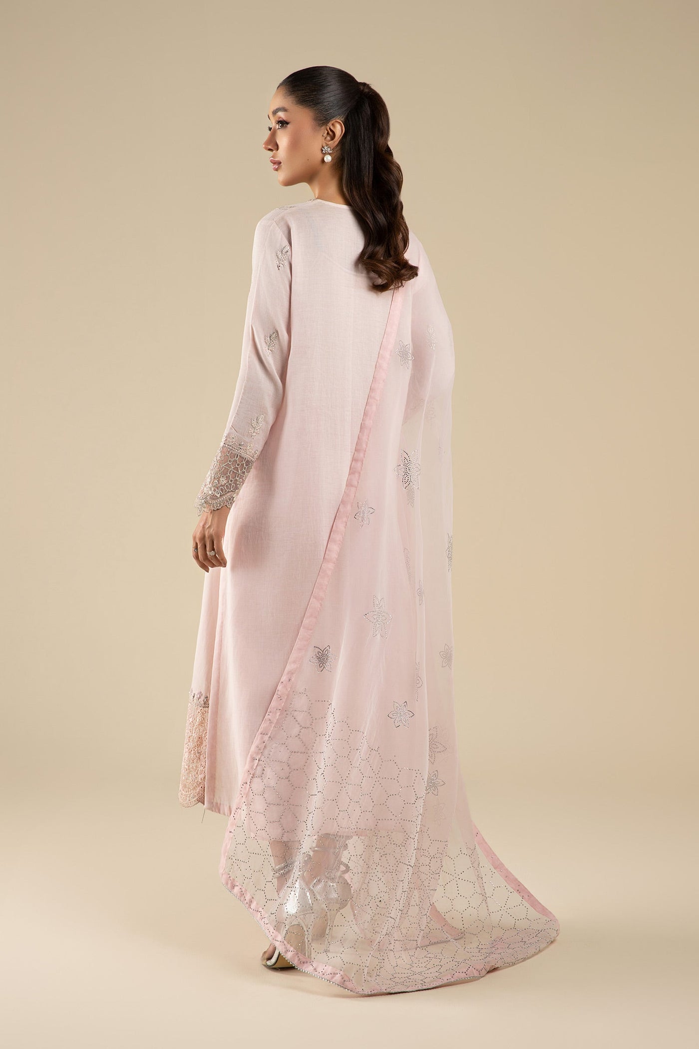 3 Pc Embroidered Shimmer Silk Suit