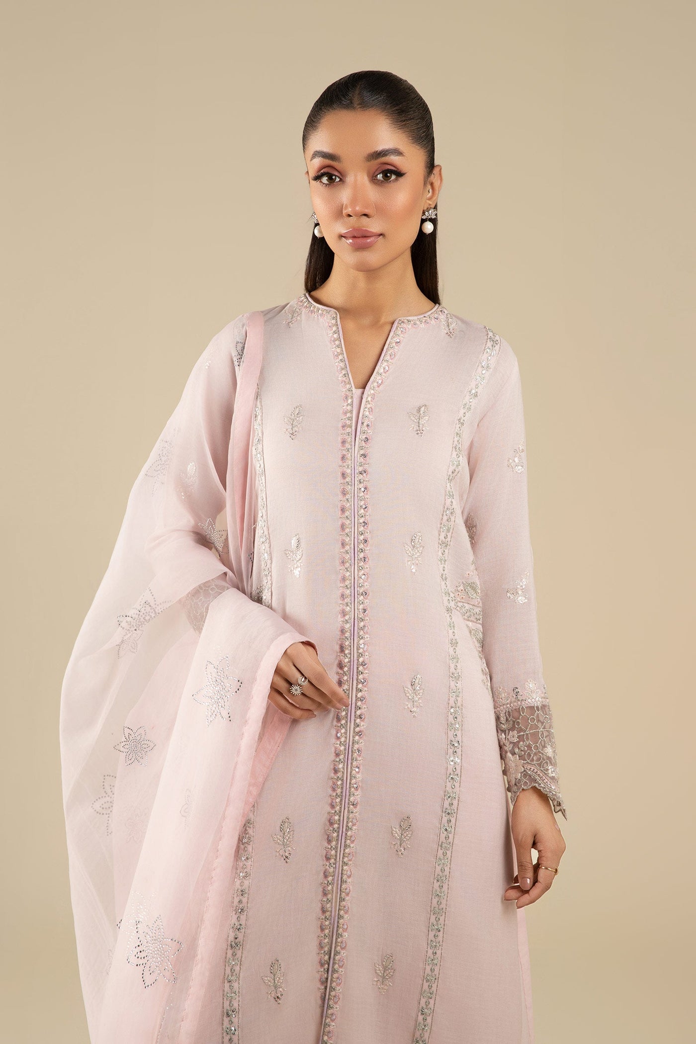 3 Pc Embroidered Shimmer Silk Suit