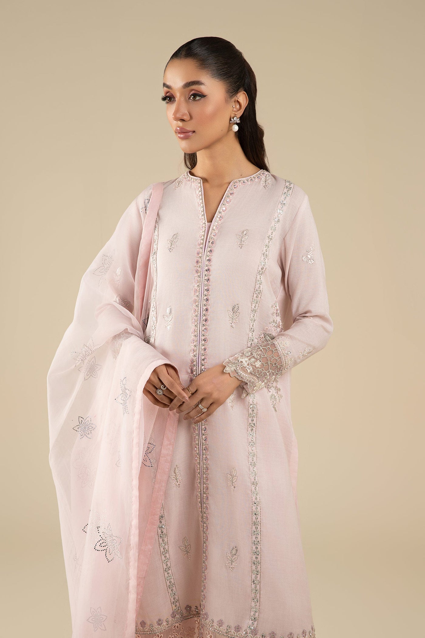 3 Pc Embroidered Shimmer Silk Suit