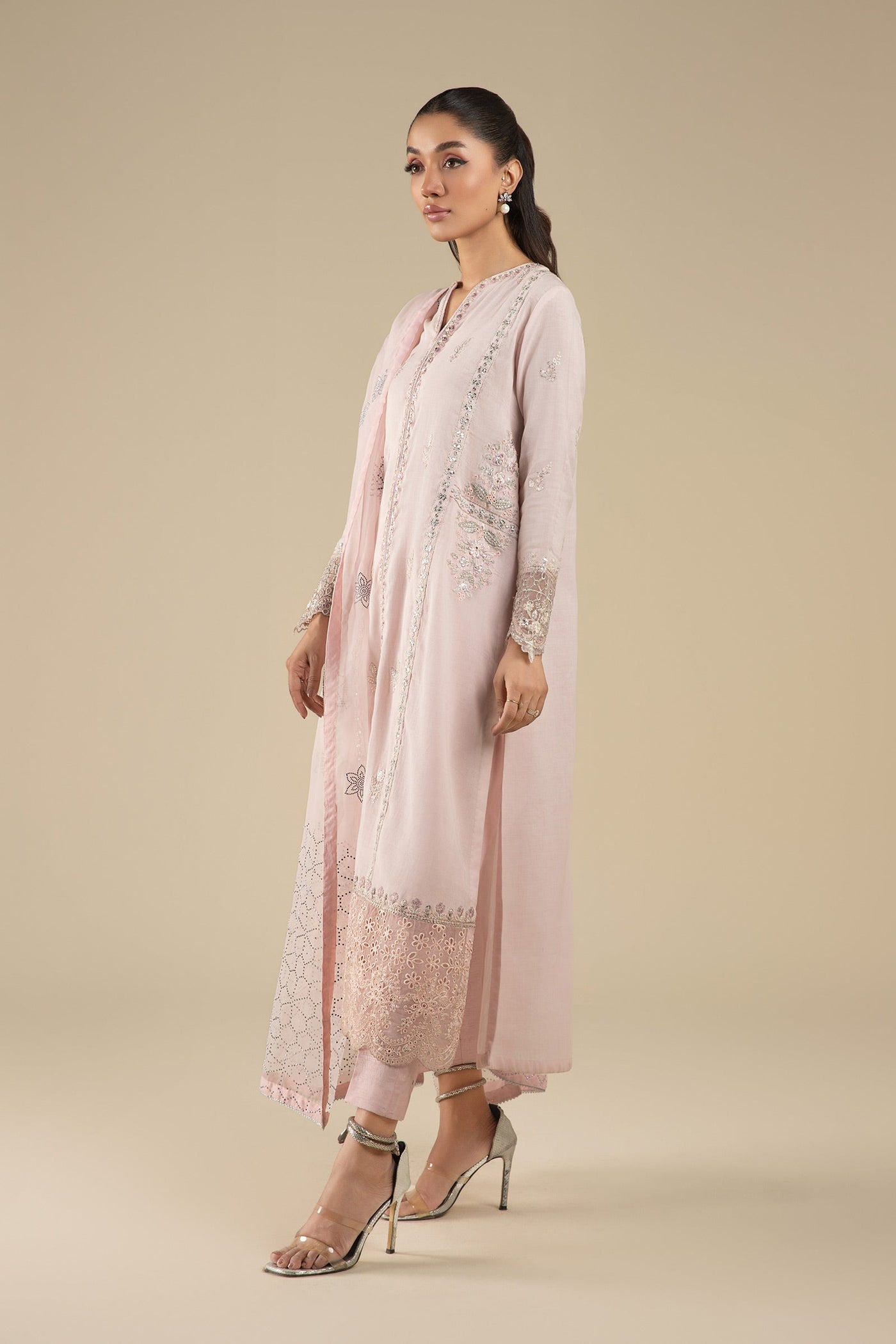 3 Pc Embroidered Shimmer Silk Suit