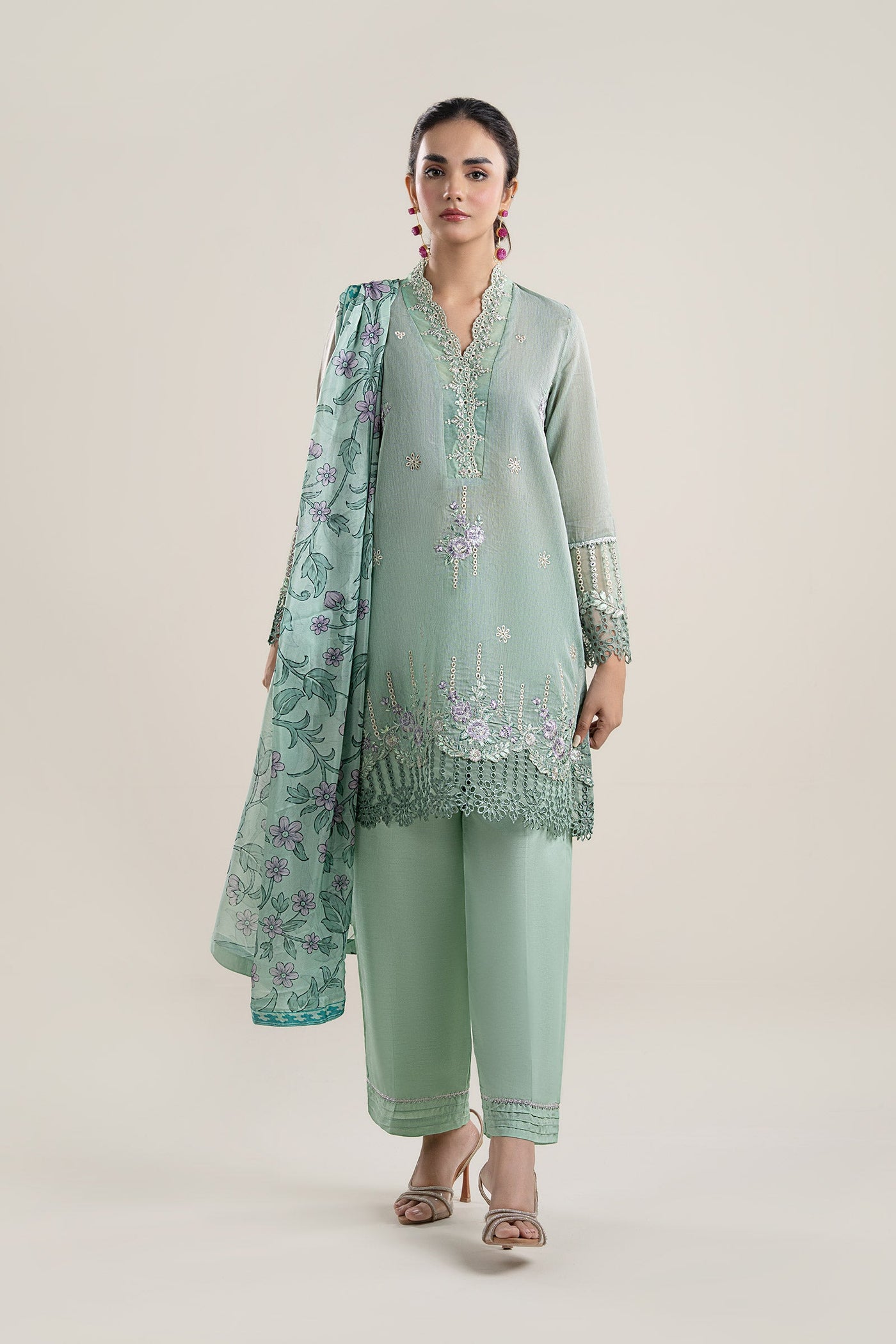 3 Pc Embroidered Lurex Pinstripe Suit