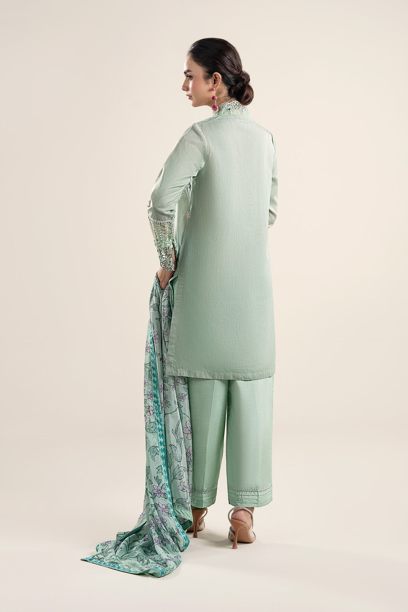 3 Pc Embroidered Lurex Pinstripe Suit