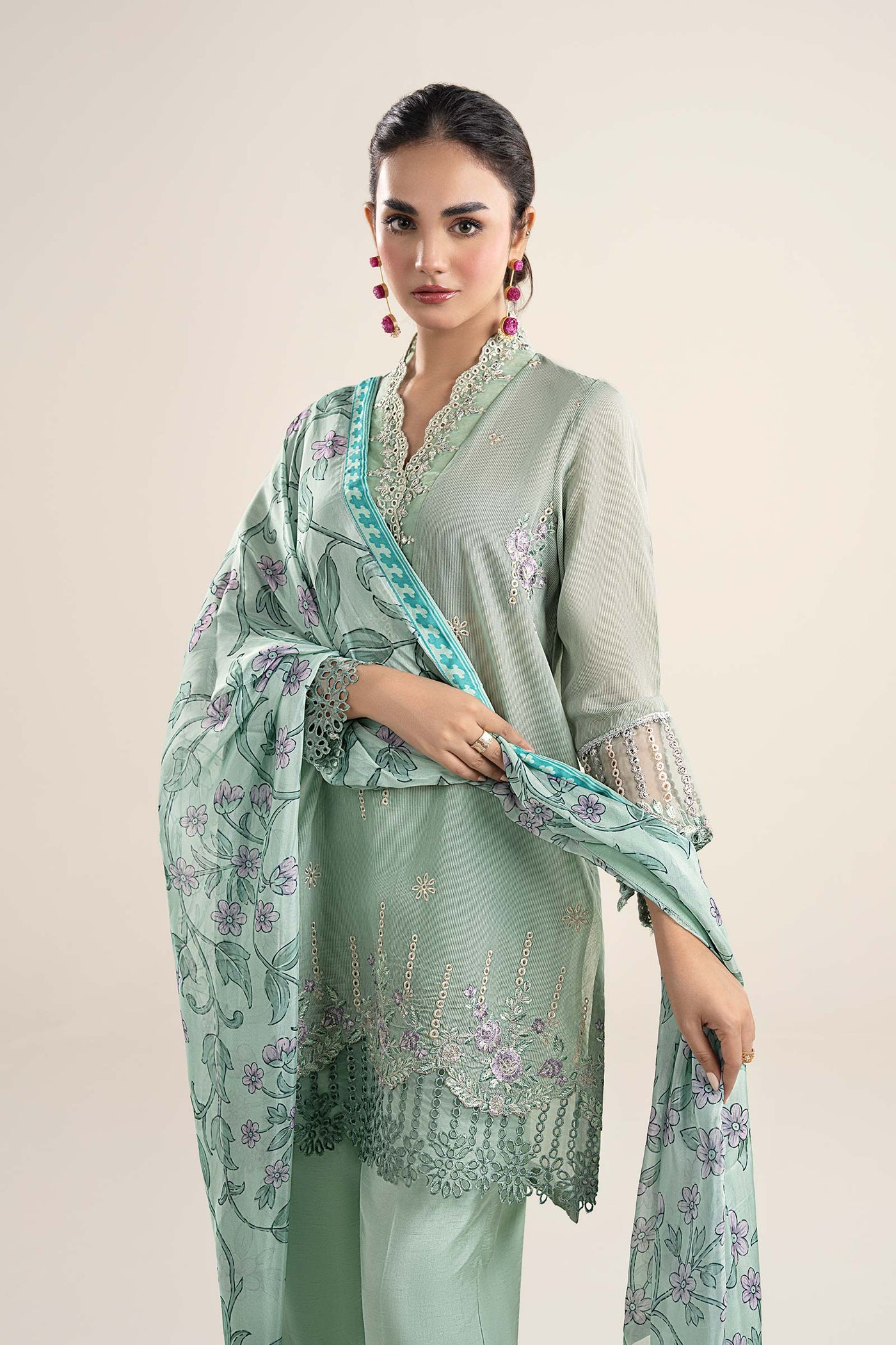 3 Pc Embroidered Lurex Pinstripe Suit