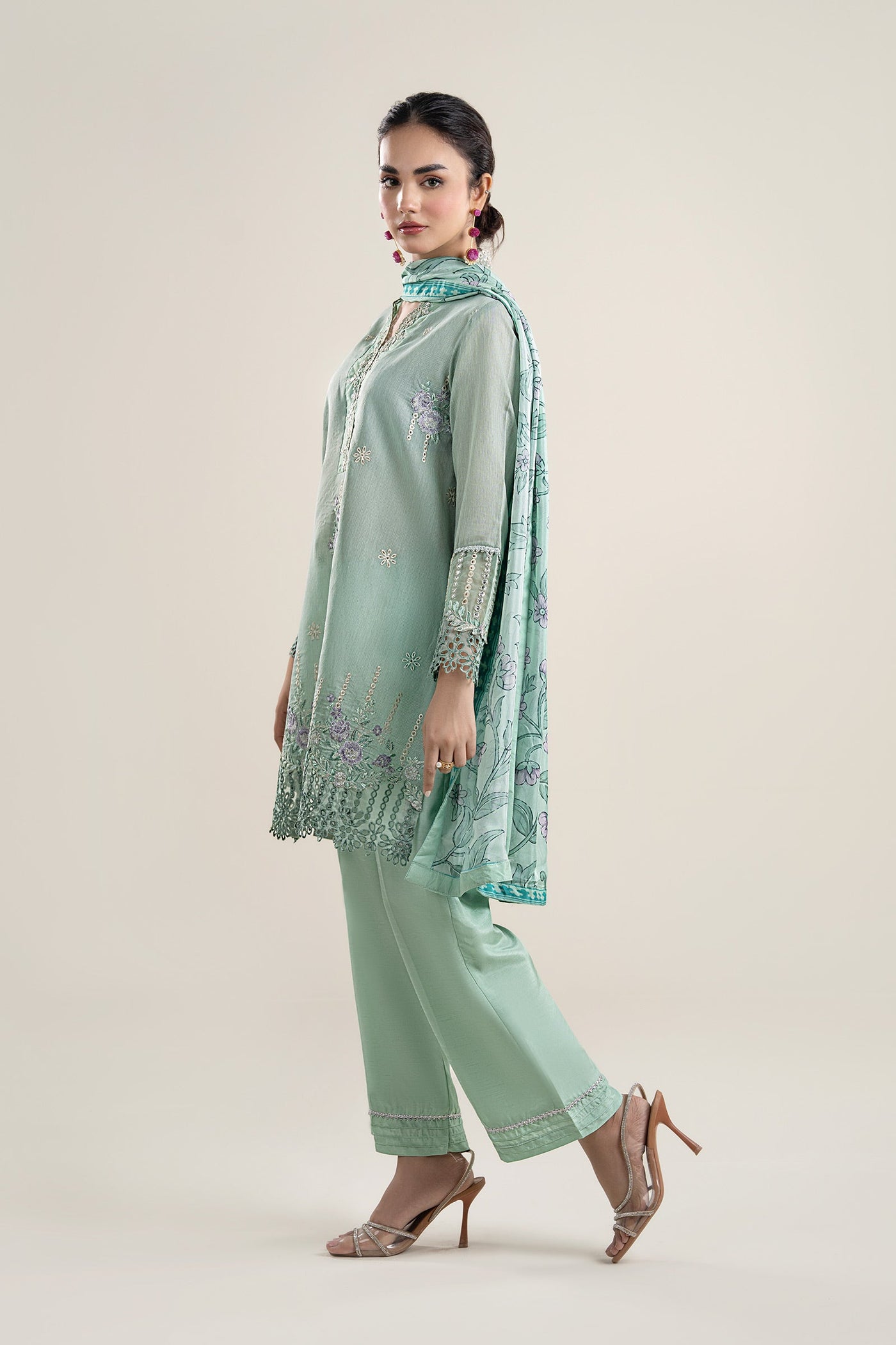 3 Pc Embroidered Lurex Pinstripe Suit