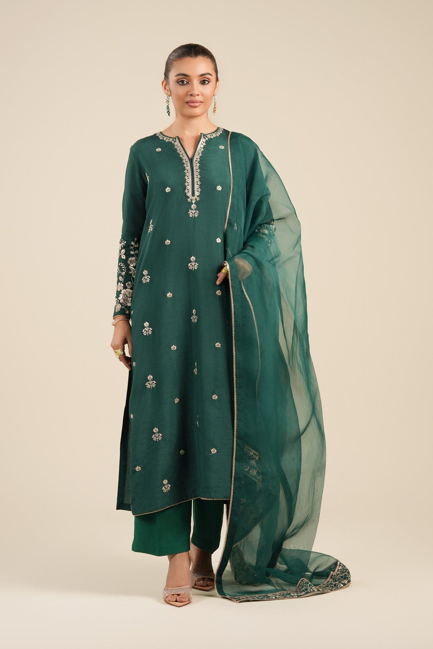 2 Pc Embroidered Bamberg Raw Silk Suit