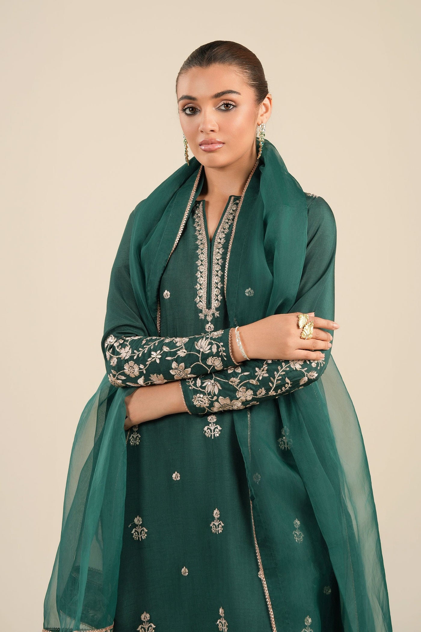 2 Pc Embroidered Bamberg Raw Silk Suit