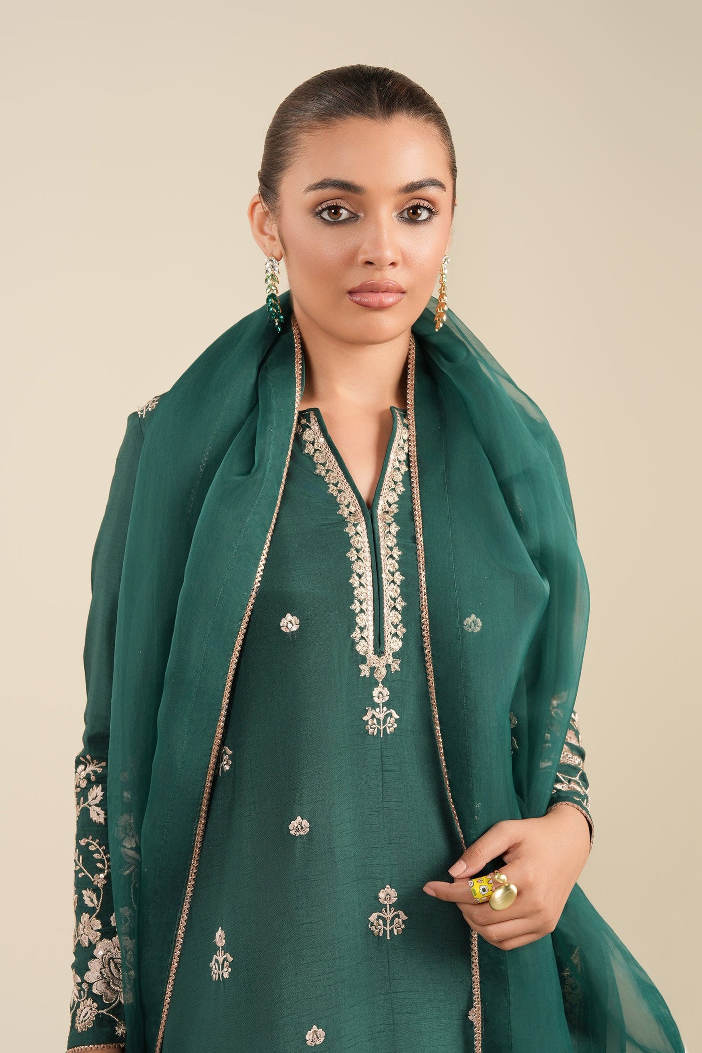 2 Pc Embroidered Bamberg Raw Silk Suit
