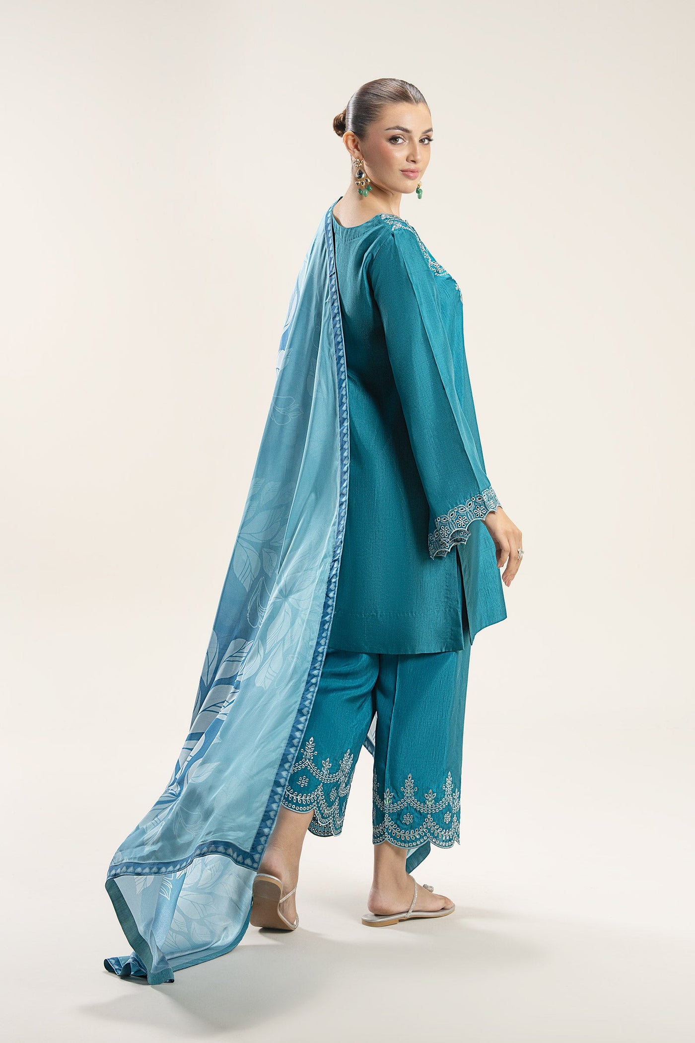 3 Pc Embroidered Bamberg Raw Silk Suit