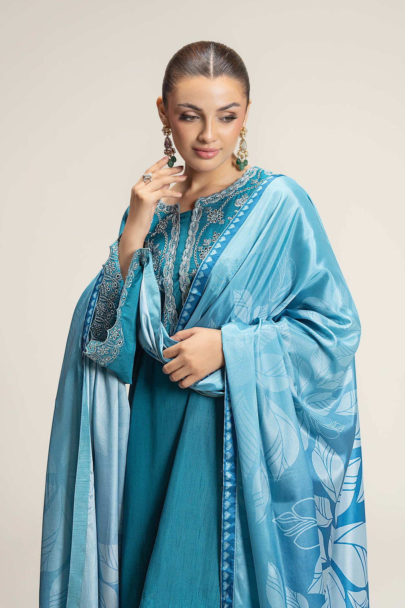 3 Pc Embroidered Bamberg Raw Silk Suit