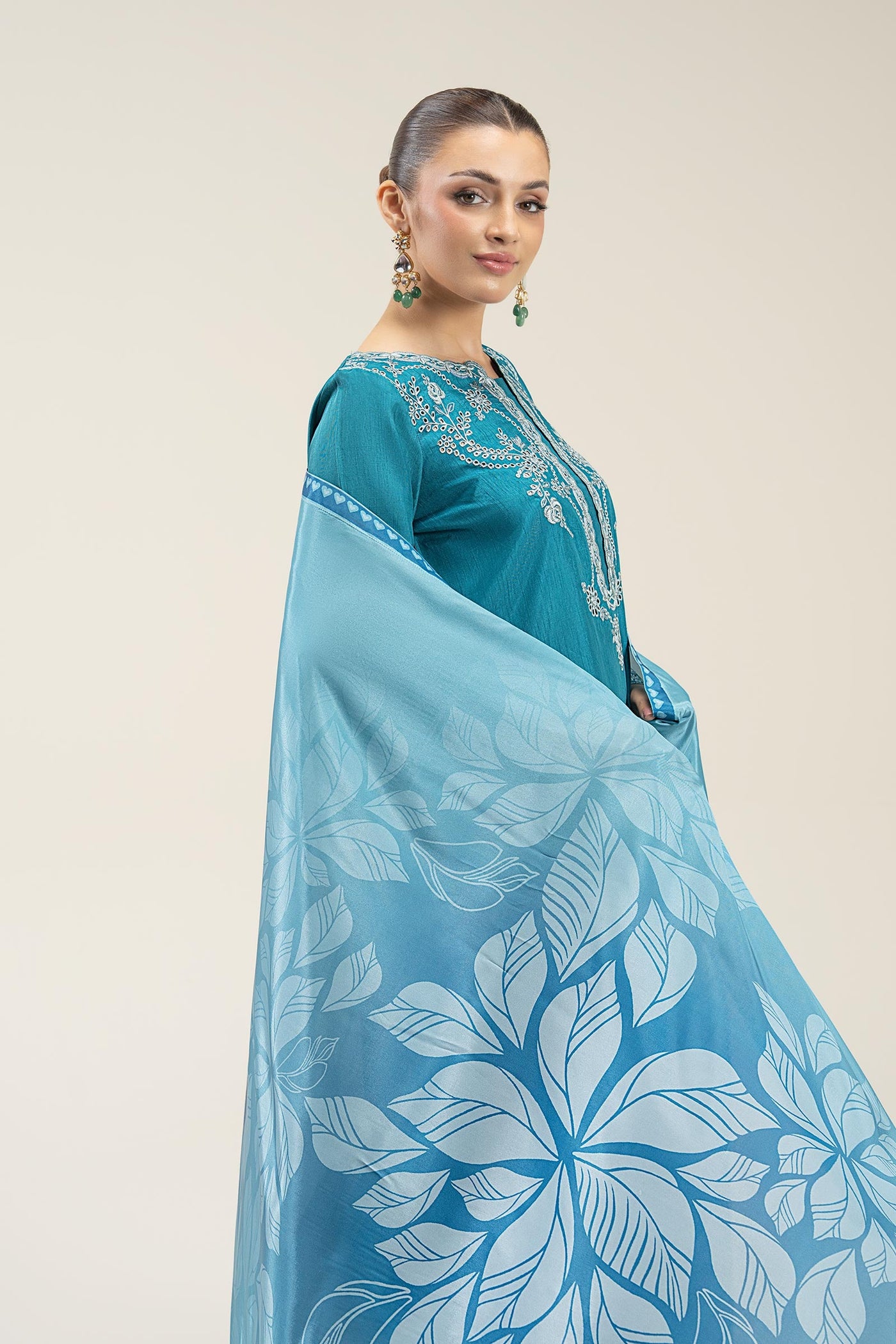 3 Pc Embroidered Bamberg Raw Silk Suit
