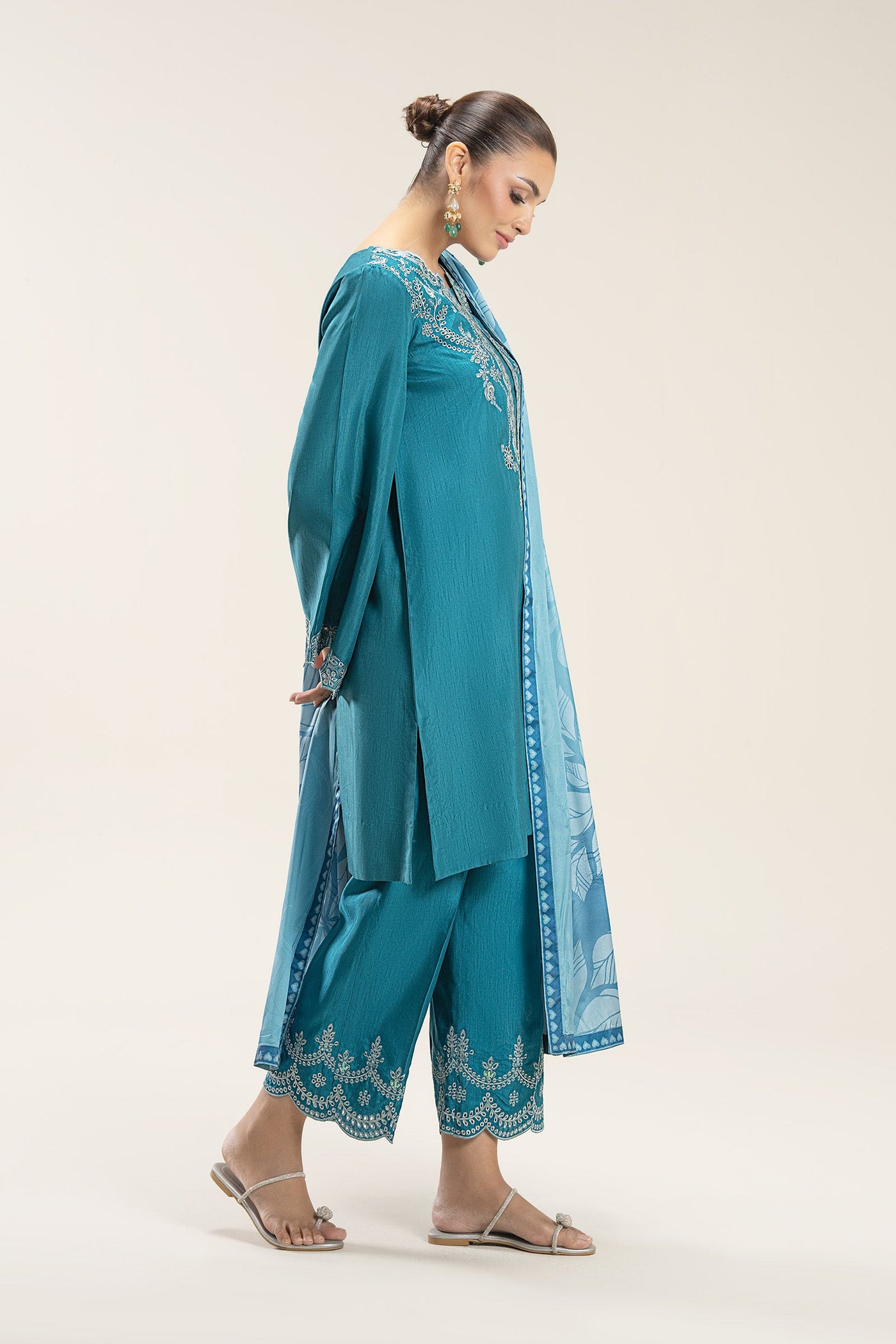 3 Pc Embroidered Bamberg Raw Silk Suit