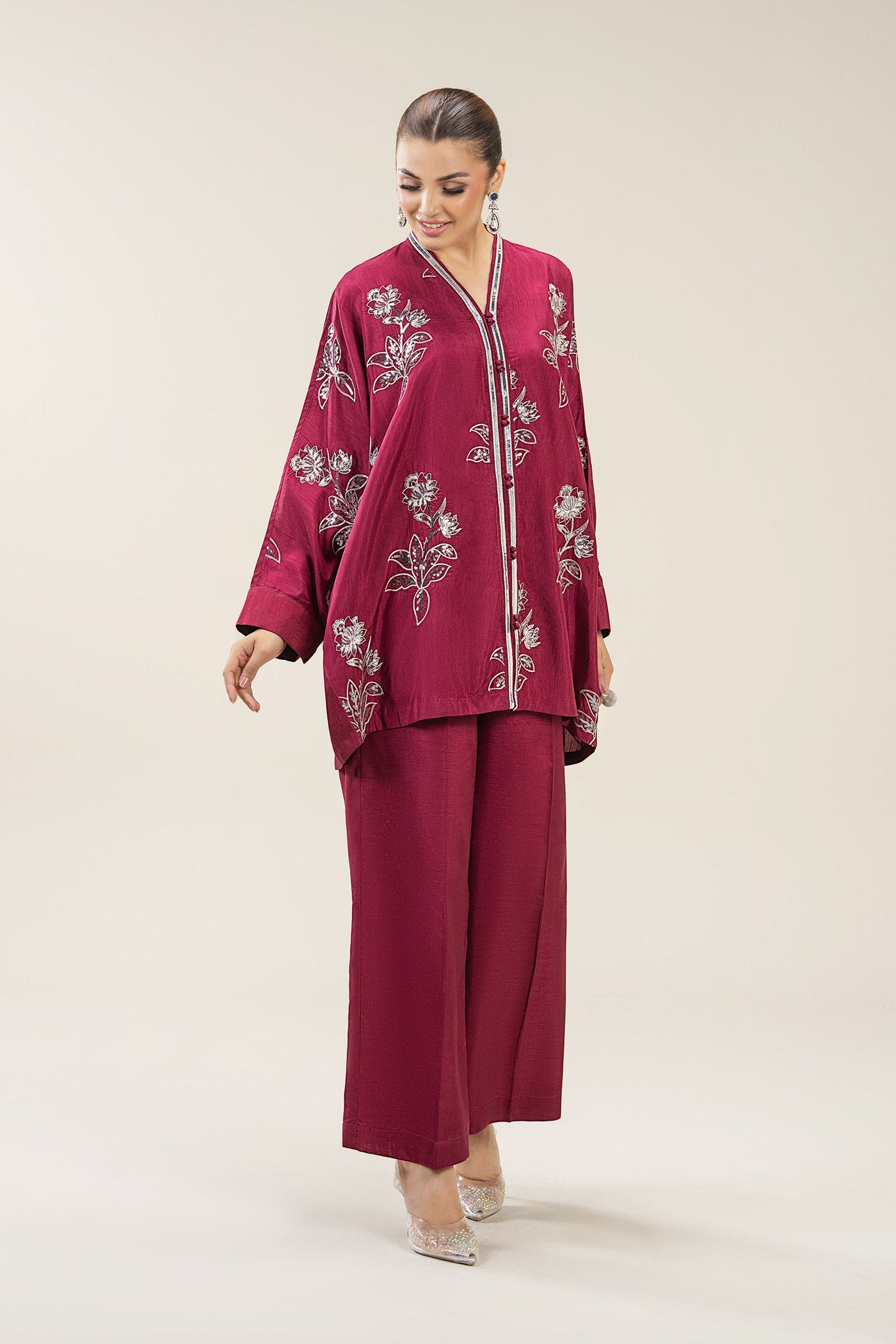 2 Pc Embroidered Bamberg Raw Silk Suit