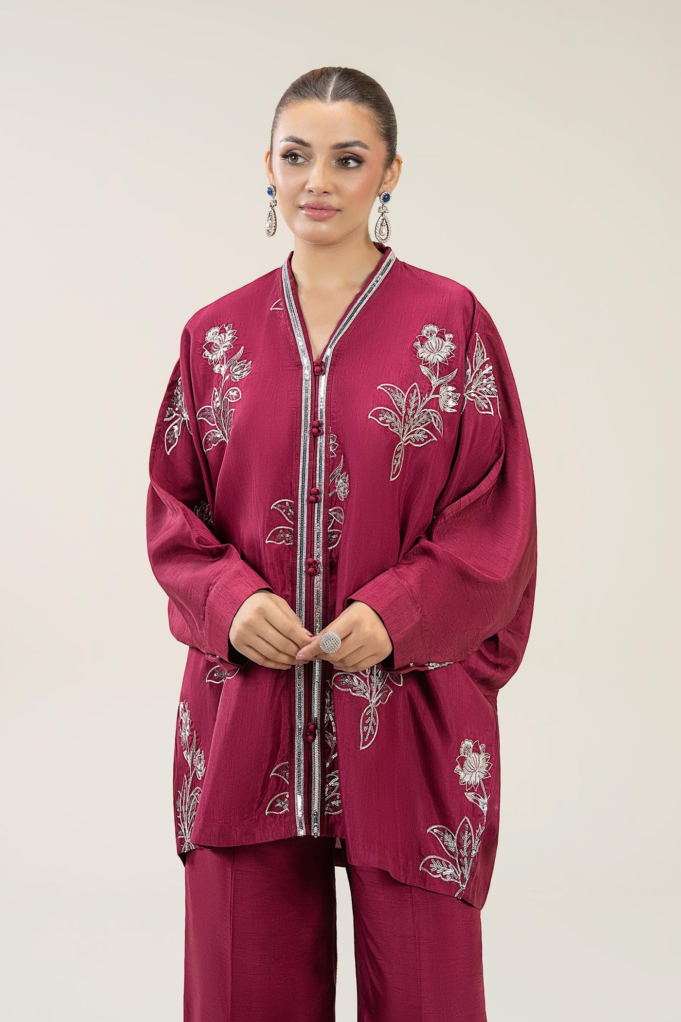 2 Pc Embroidered Bamberg Raw Silk Suit