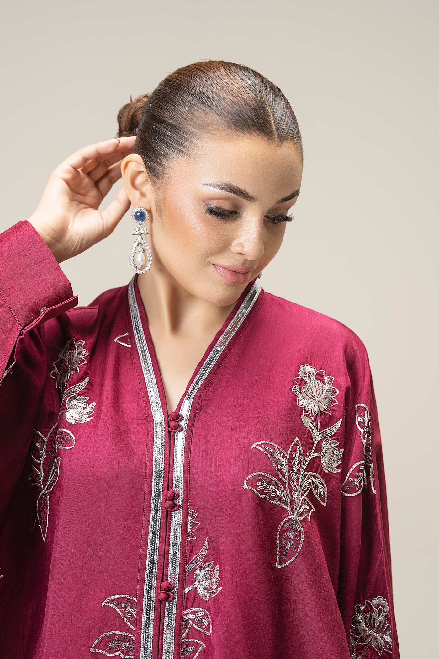 2 Pc Embroidered Bamberg Raw Silk Suit