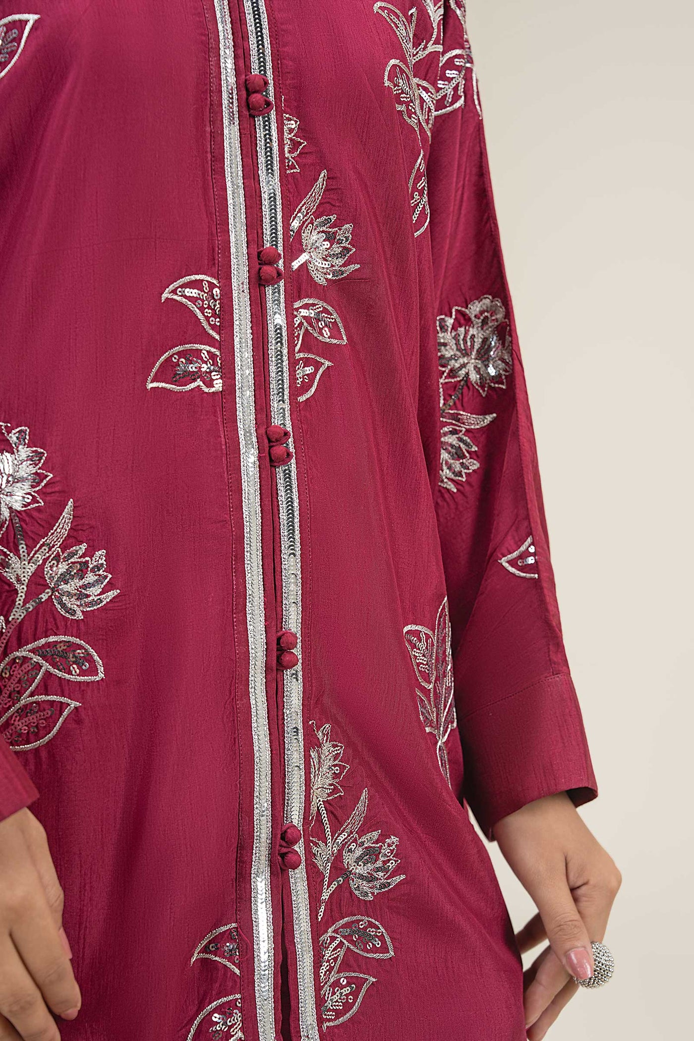 2 Pc Embroidered Bamberg Raw Silk Suit