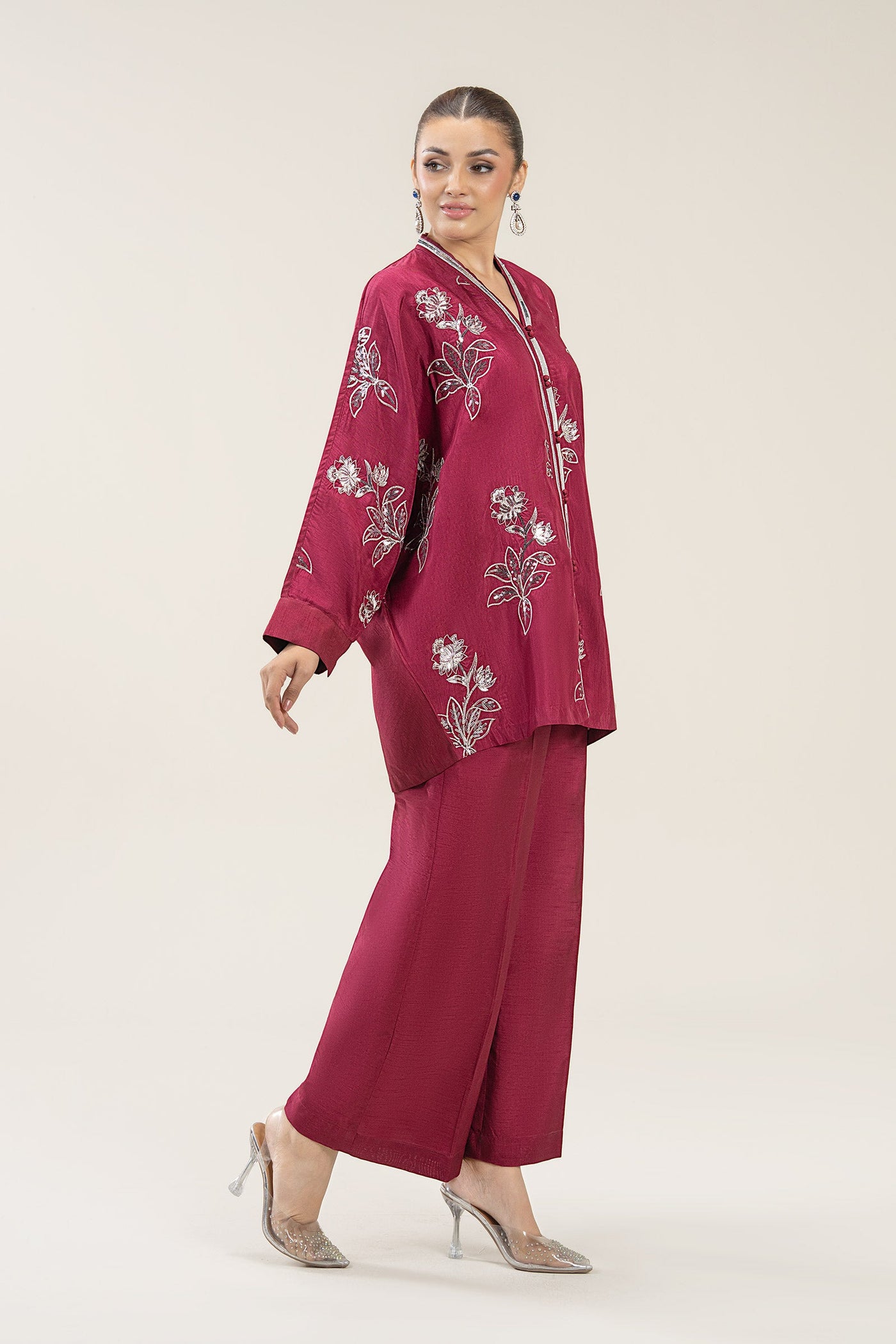 2 Pc Embroidered Bamberg Raw Silk Suit