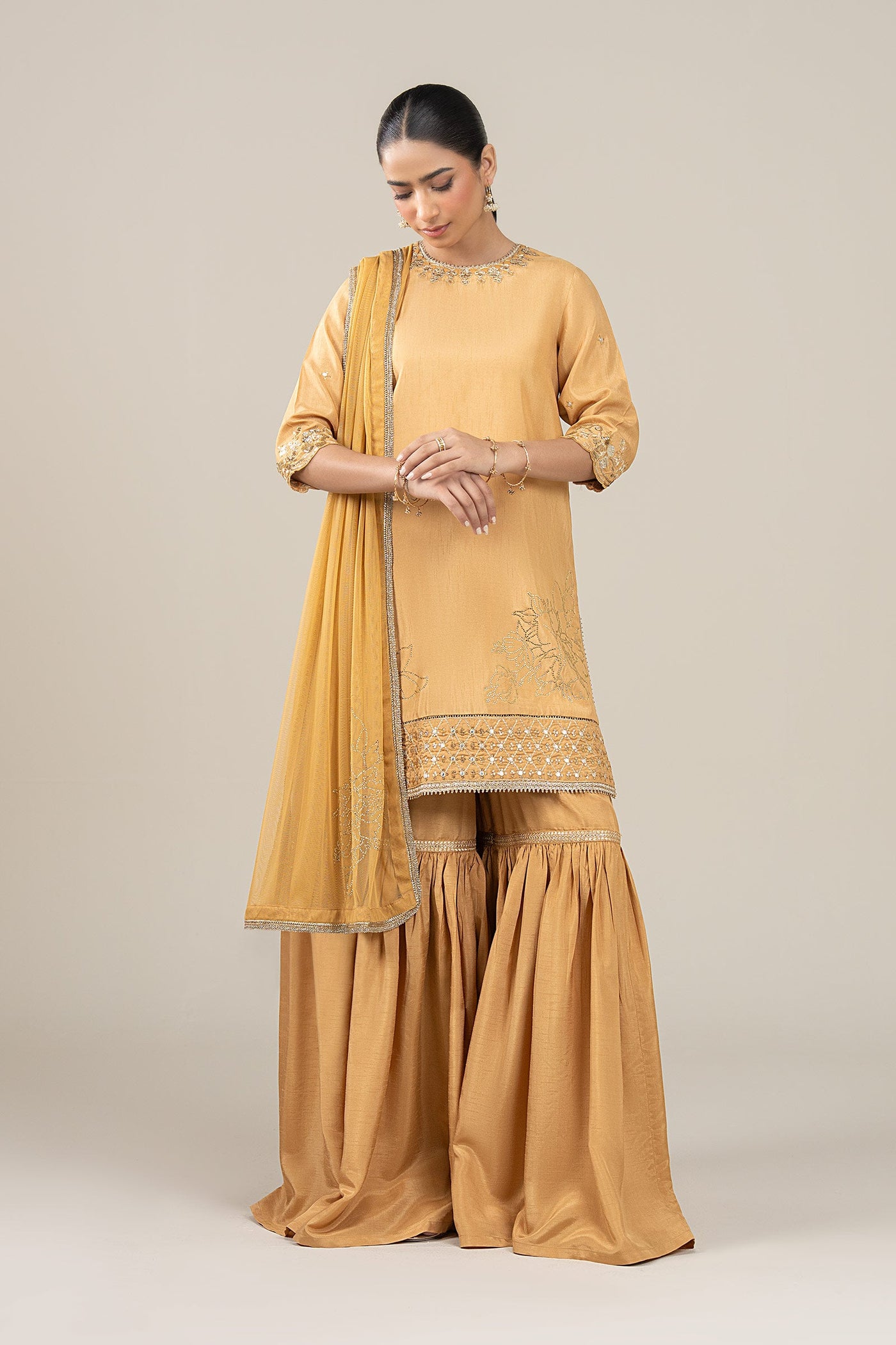 3 Pc Embroidered Bamberg Raw Silk Suit