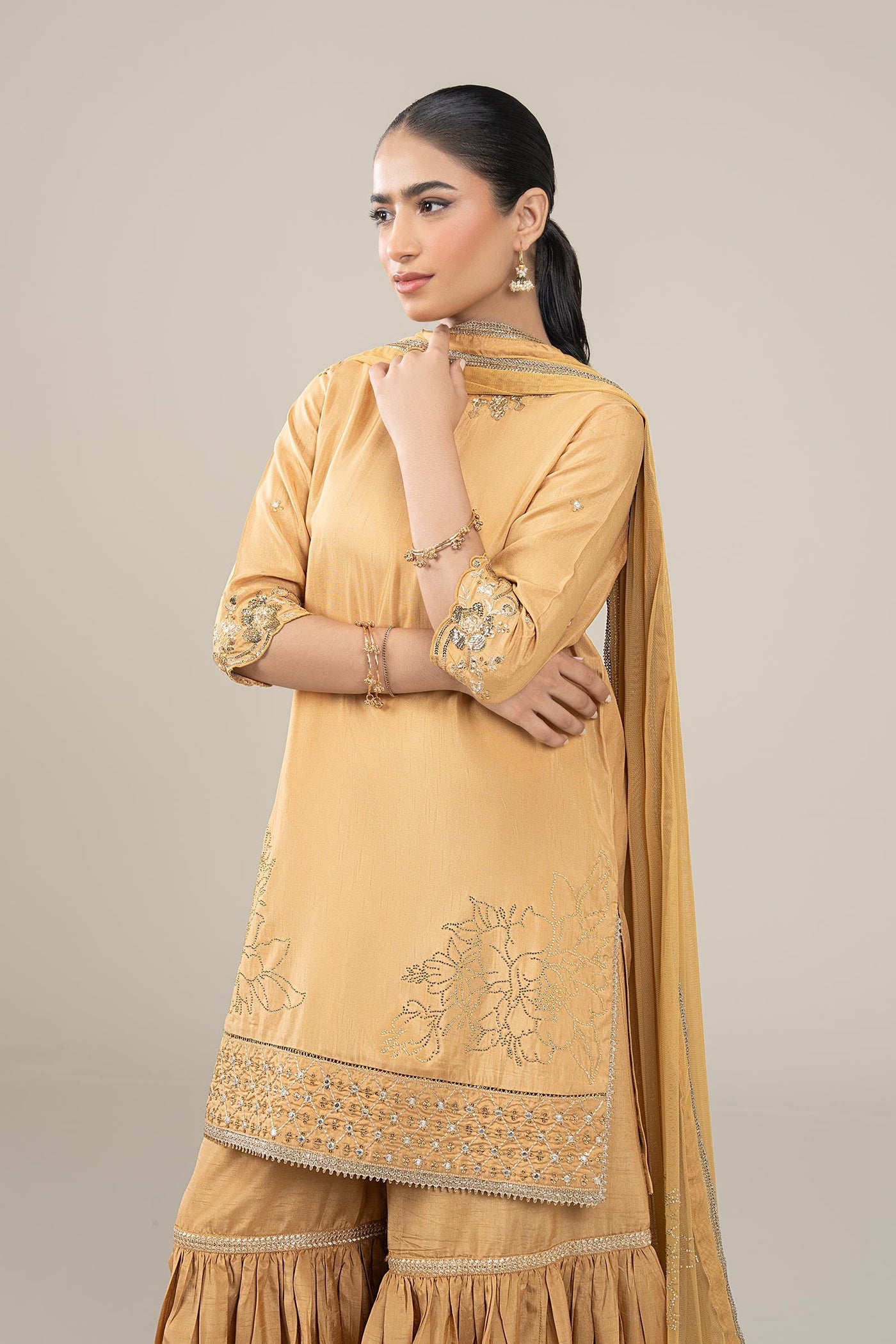 3 Pc Embroidered Bamberg Raw Silk Suit