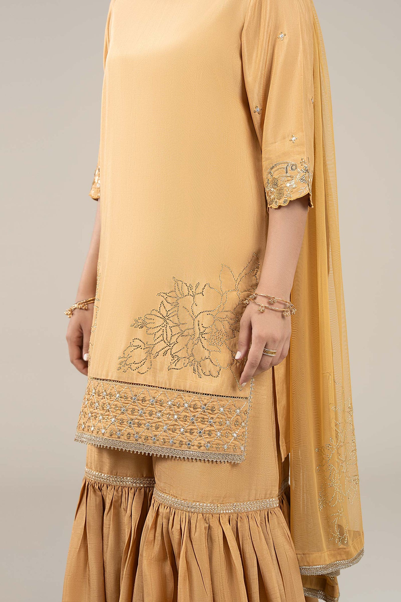3 Pc Embroidered Bamberg Raw Silk Suit