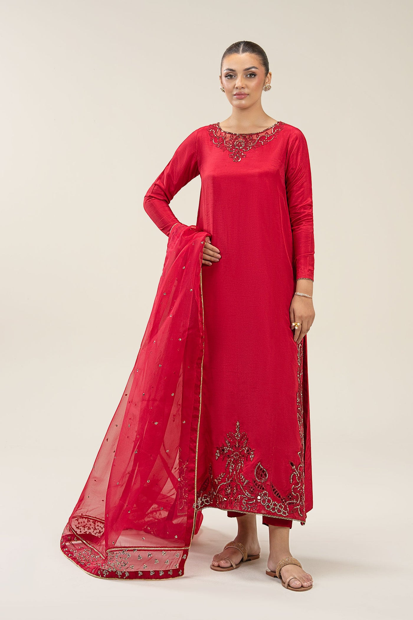 2 Pc Embroidered Bamberg Raw Silk Suit