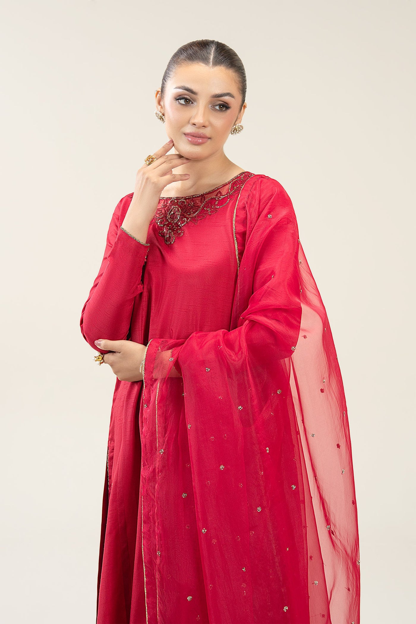 2 Pc Embroidered Bamberg Raw Silk Suit