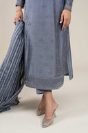 3 Pc Embroidered Two Tone Silk Suit