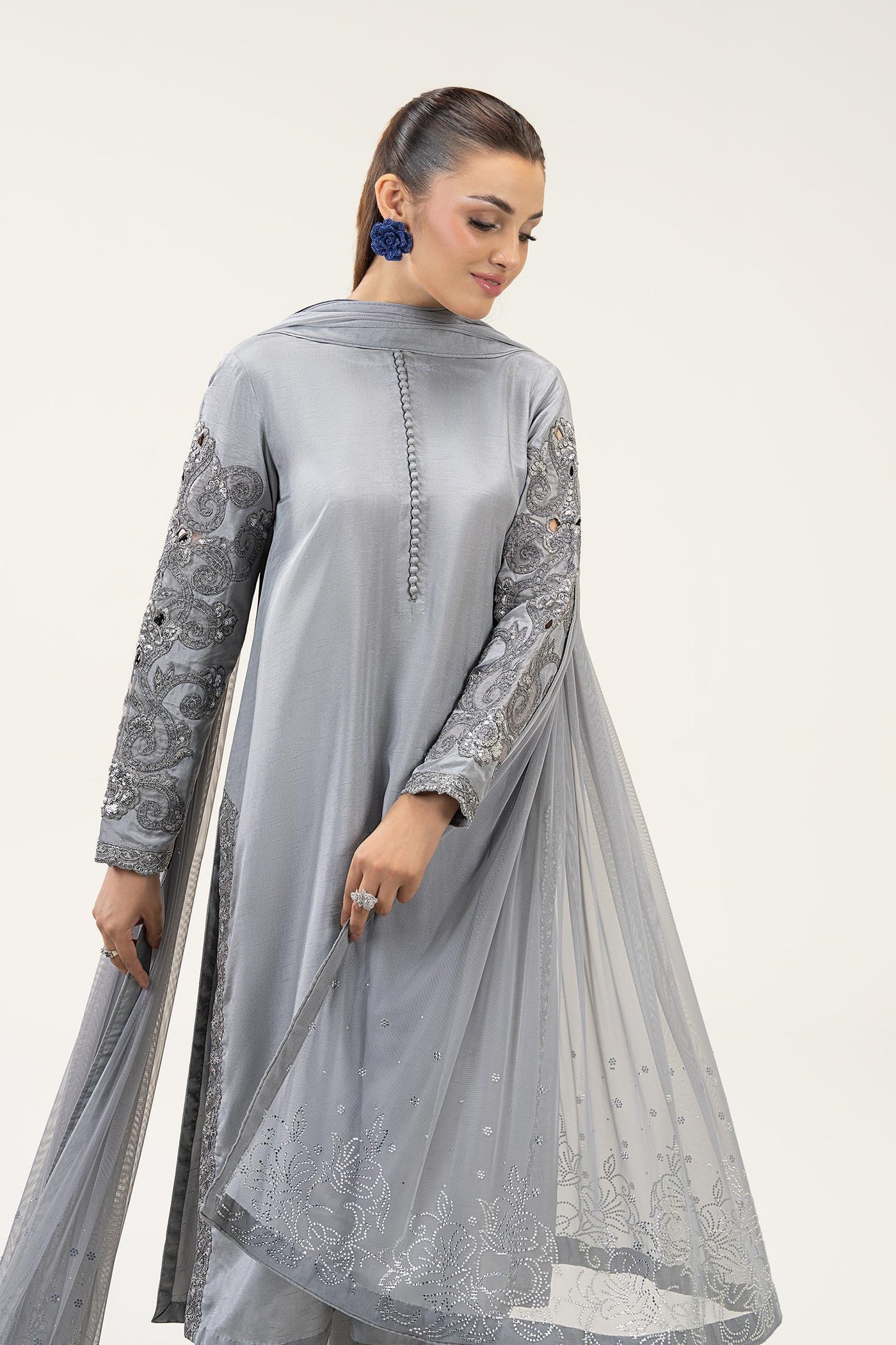 3 Pc Embroidered Bamberg Raw Silk Suit