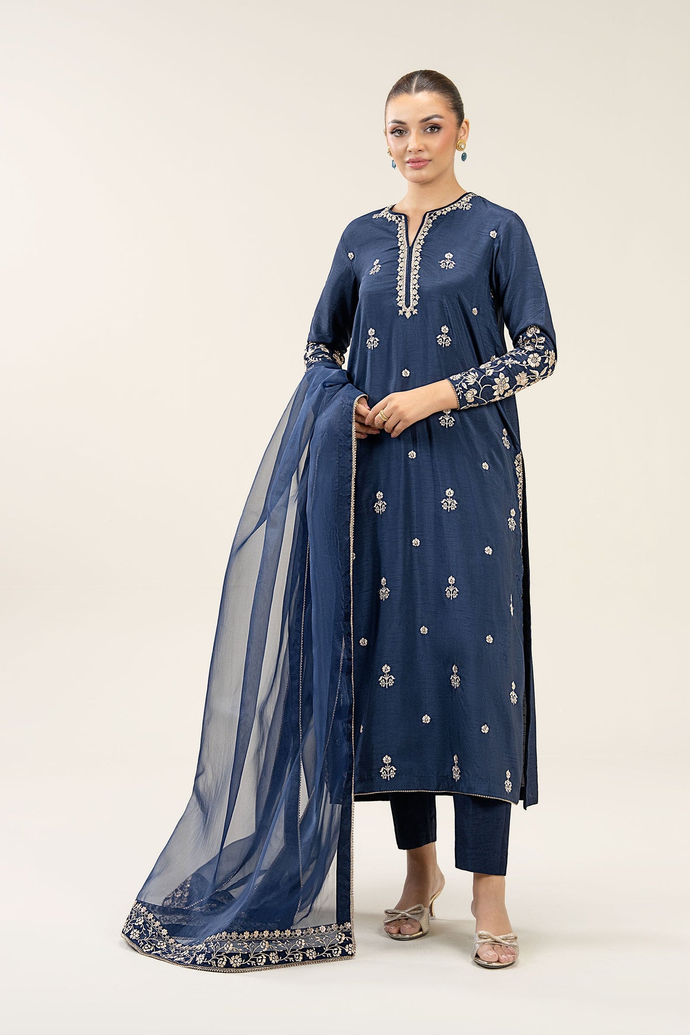 2 Pc Embroidered Bamberg Raw Silk Suit