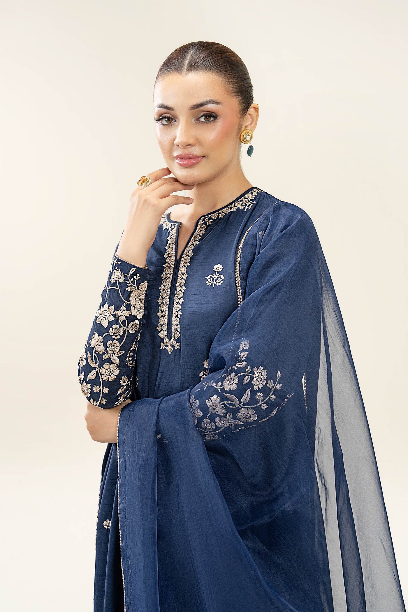 2 Pc Embroidered Bamberg Raw Silk Suit