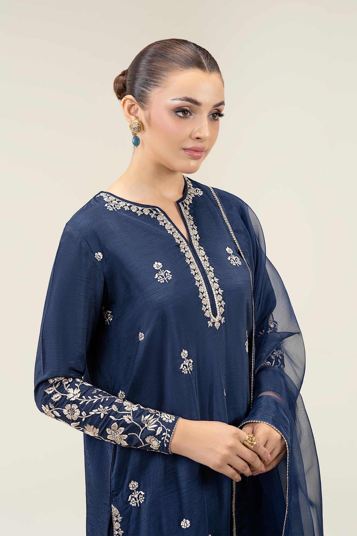 2 Pc Embroidered Bamberg Raw Silk Suit