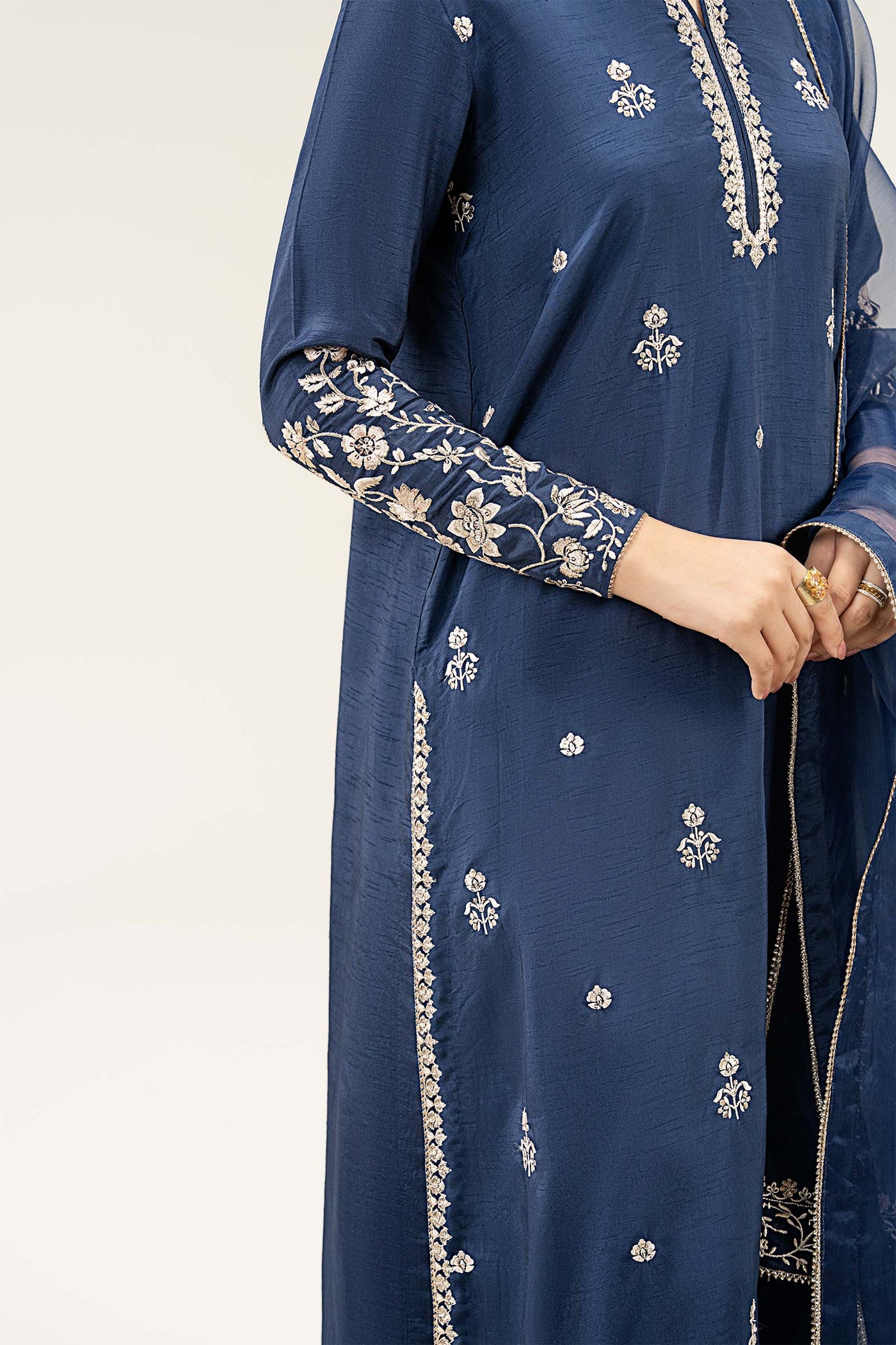 2 Pc Embroidered Bamberg Raw Silk Suit