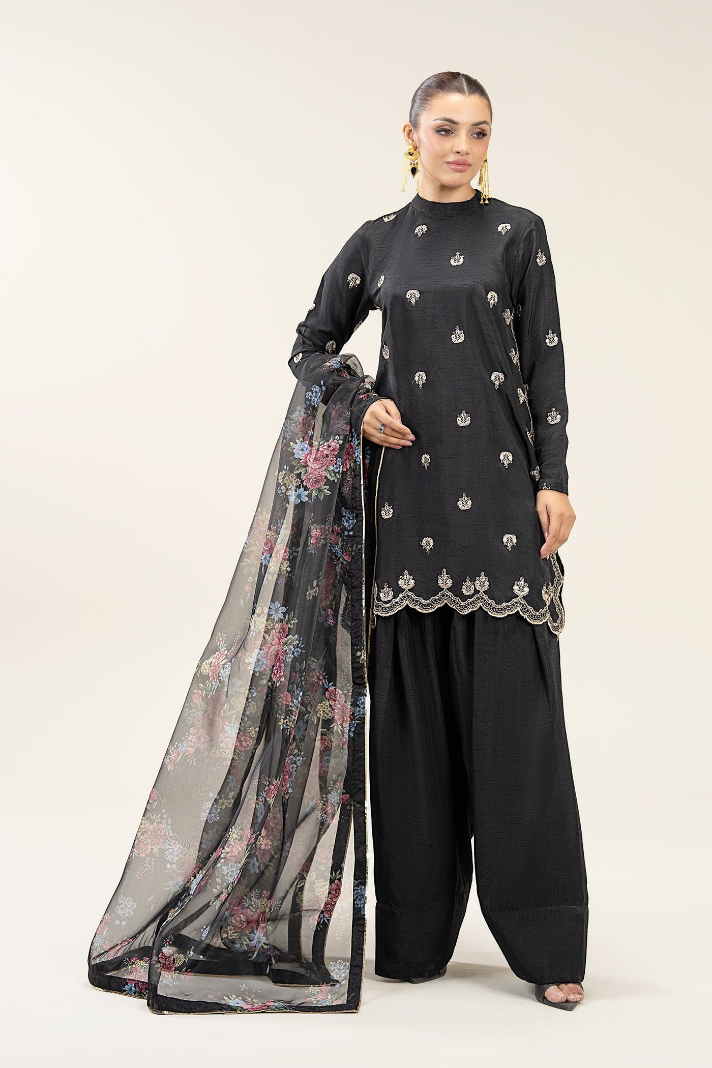 3 Pc Embroidered Bamberg Raw Silk Suit