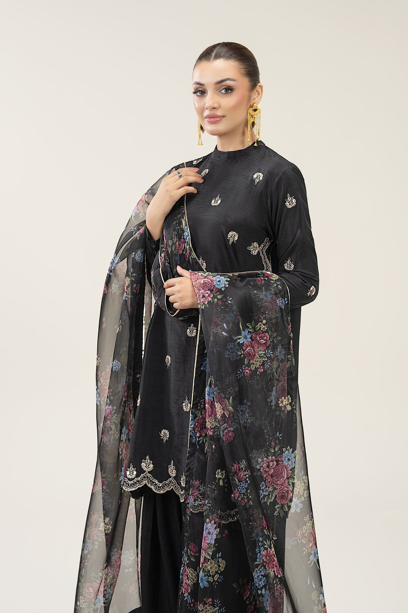 3 Pc Embroidered Bamberg Raw Silk Suit